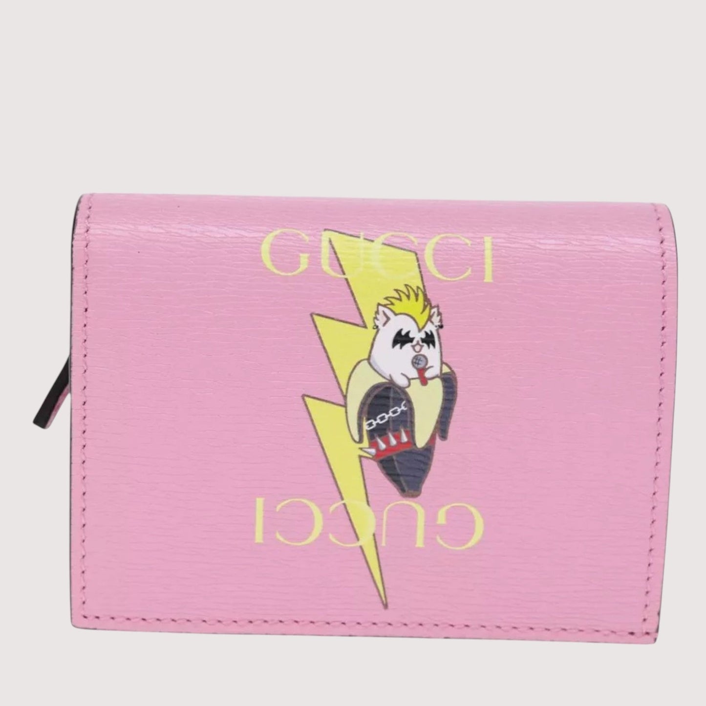 Gucci Bananya Wallet Pink Leather Bifold Compact Box Dust Bag Included