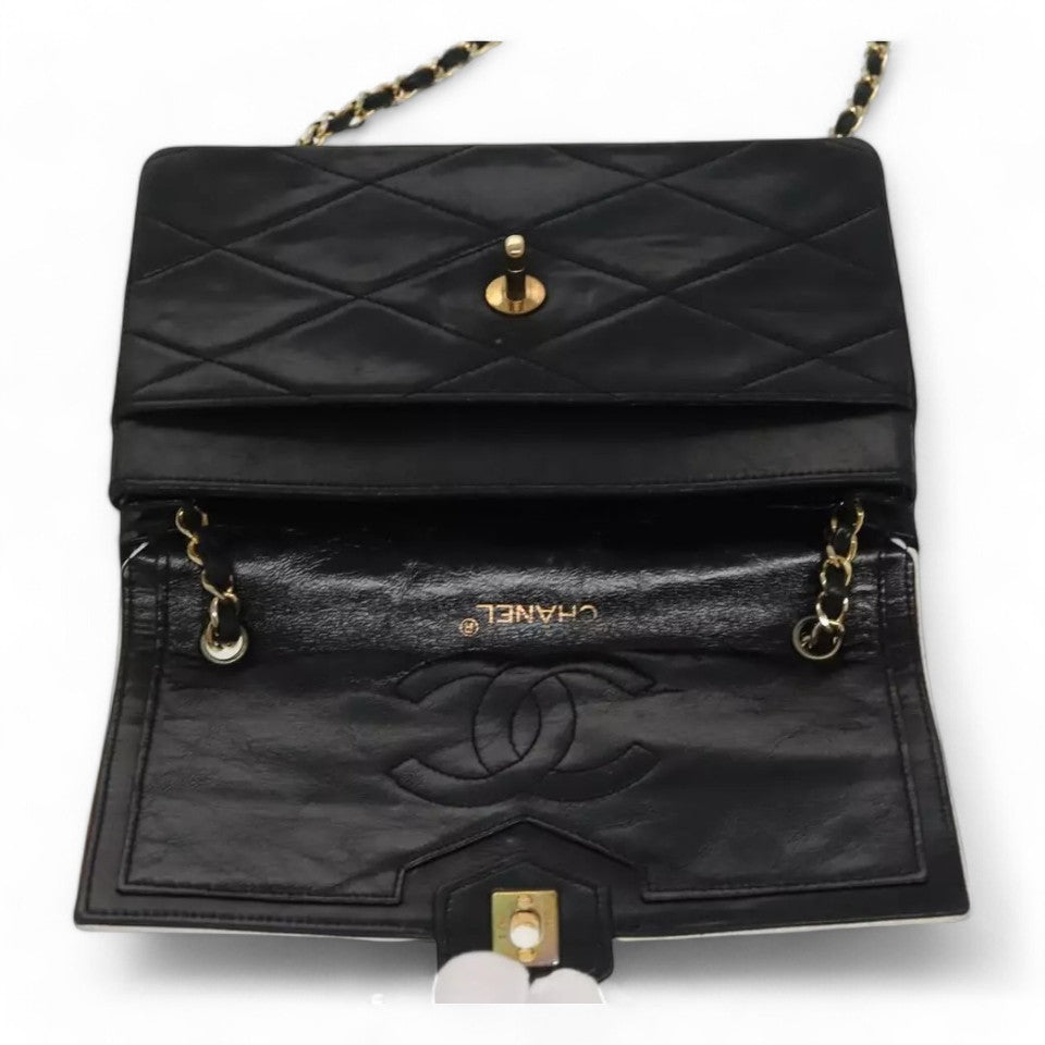 Chanel Matelasse Chain Shoulder Bag Lambskin Black Gold CC