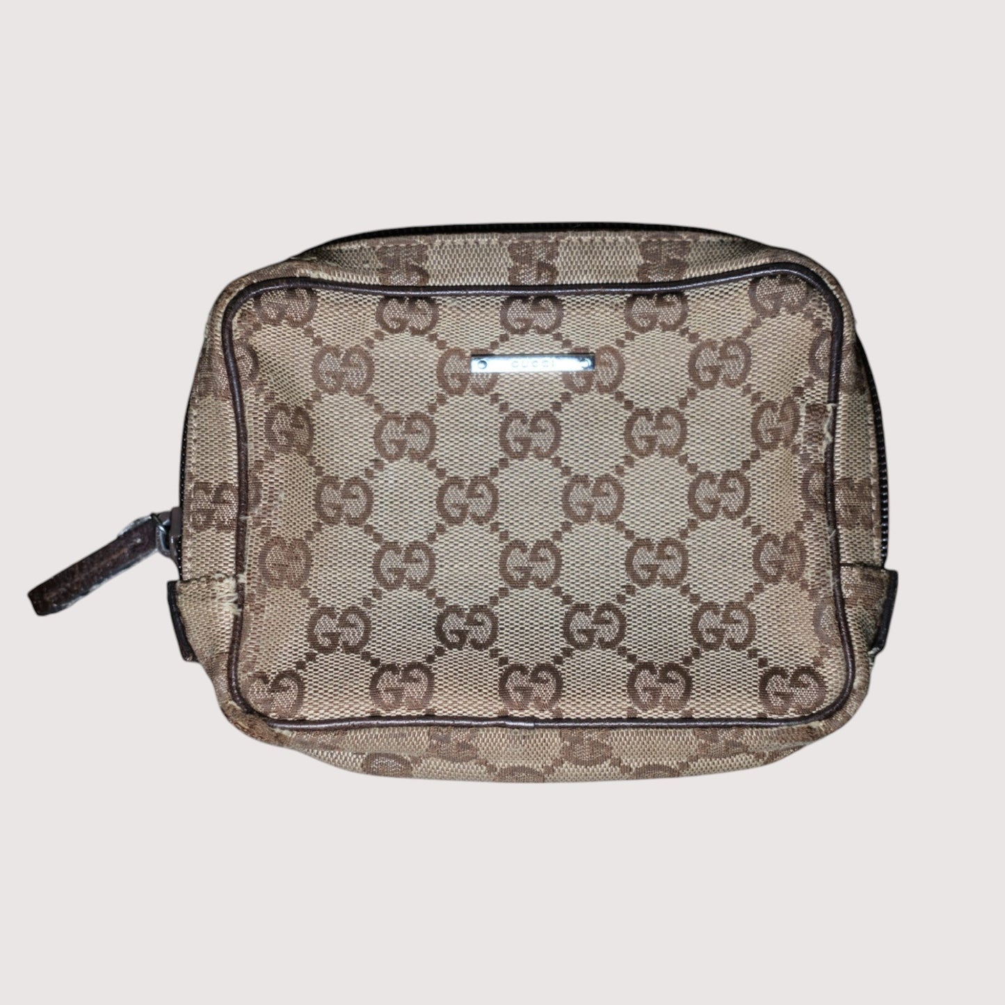 Gucci GG Supreme Canvas Brown Unisex Toiletry Bag Pouch Travel Case Vintage Style