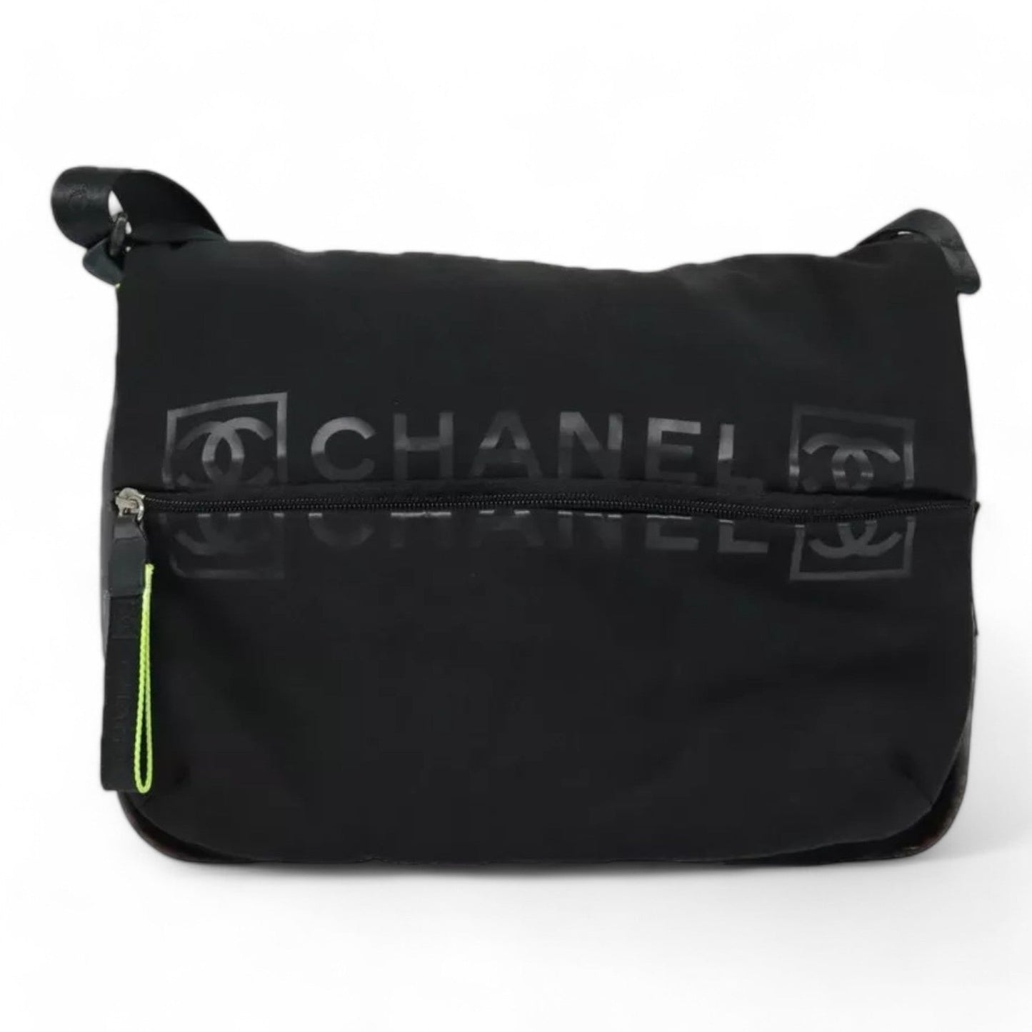 Chanel Sports Shoulder Bag Nylon Black Silver Unisex CC Logo Adjustable Strap