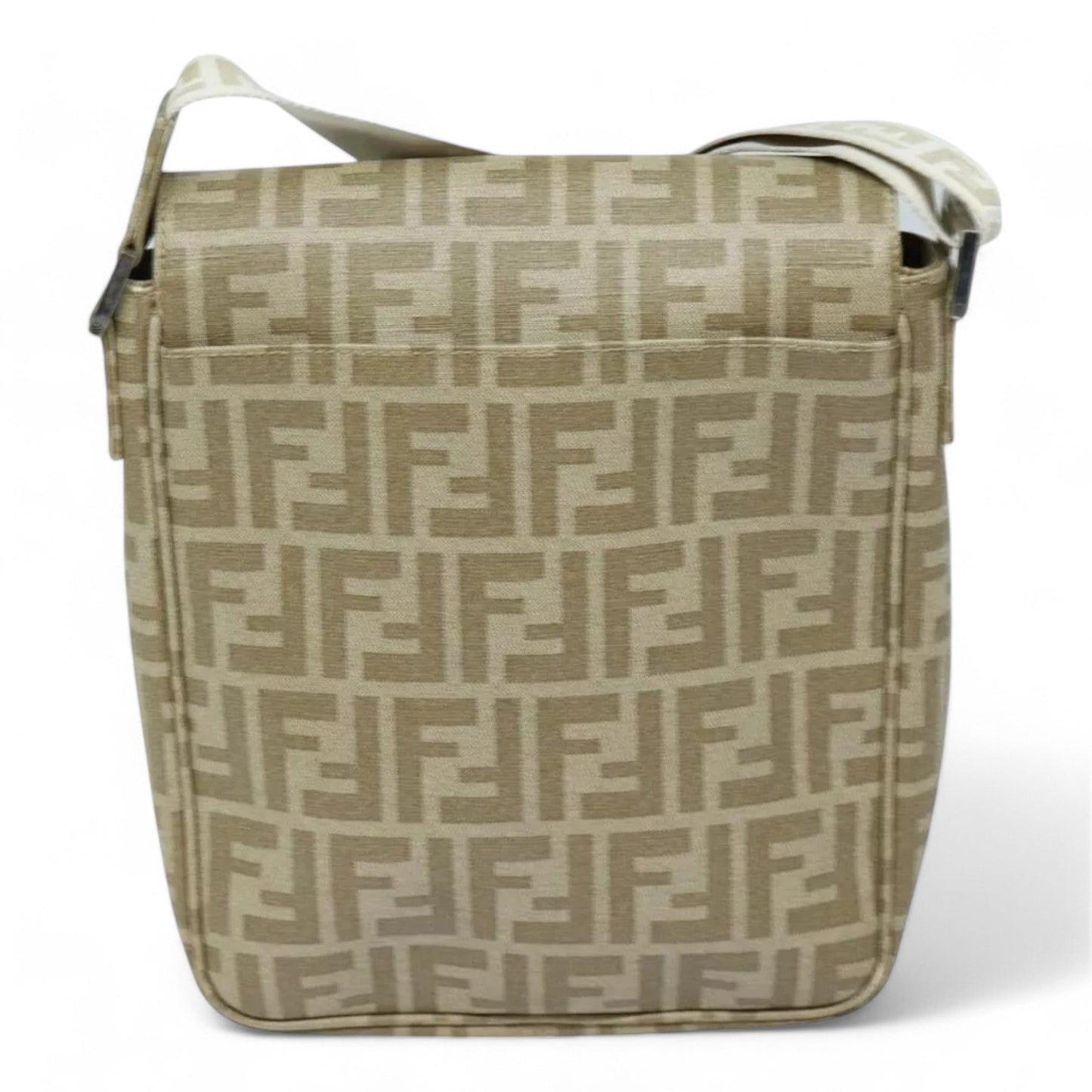 Fendi Zucca Canvas Shoulder Bag Beige Unisex Handbag
