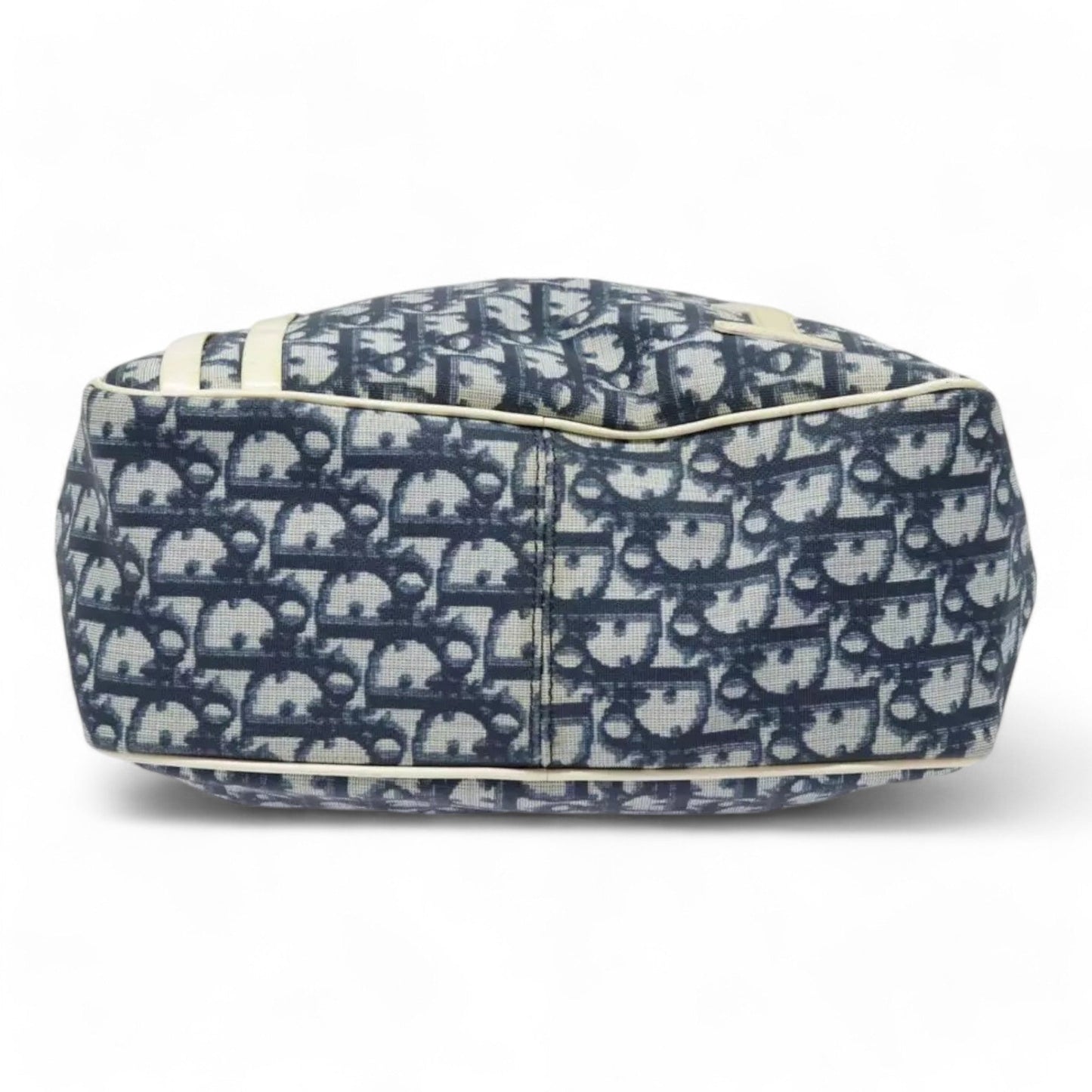 Christian Dior Vintage Trotter Canvas Shoulder Bag Navy Silver Adjustable Strap