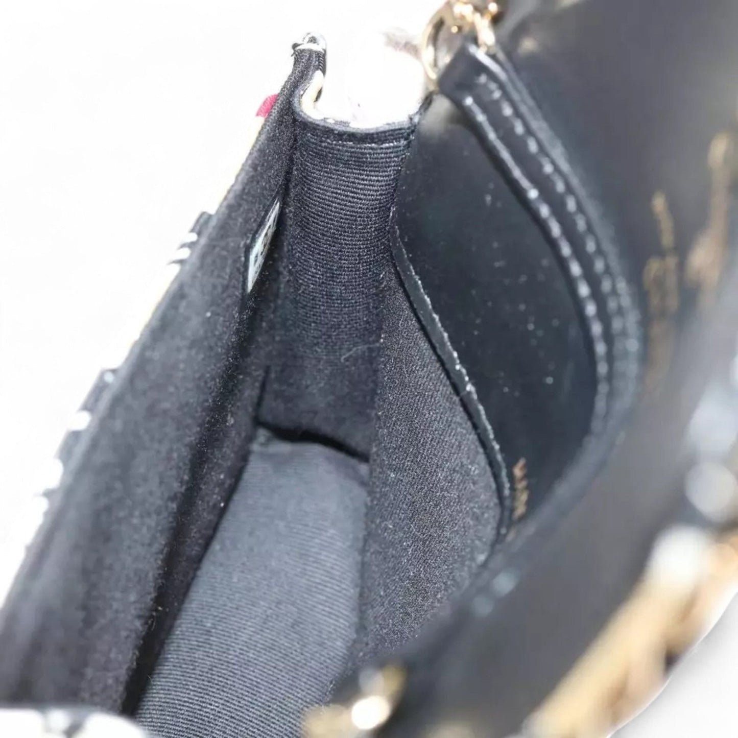 Chanel Mini Matelasse Shoulder Bag Canvas Beige Black CC Logo Chain Strap Women Handbag