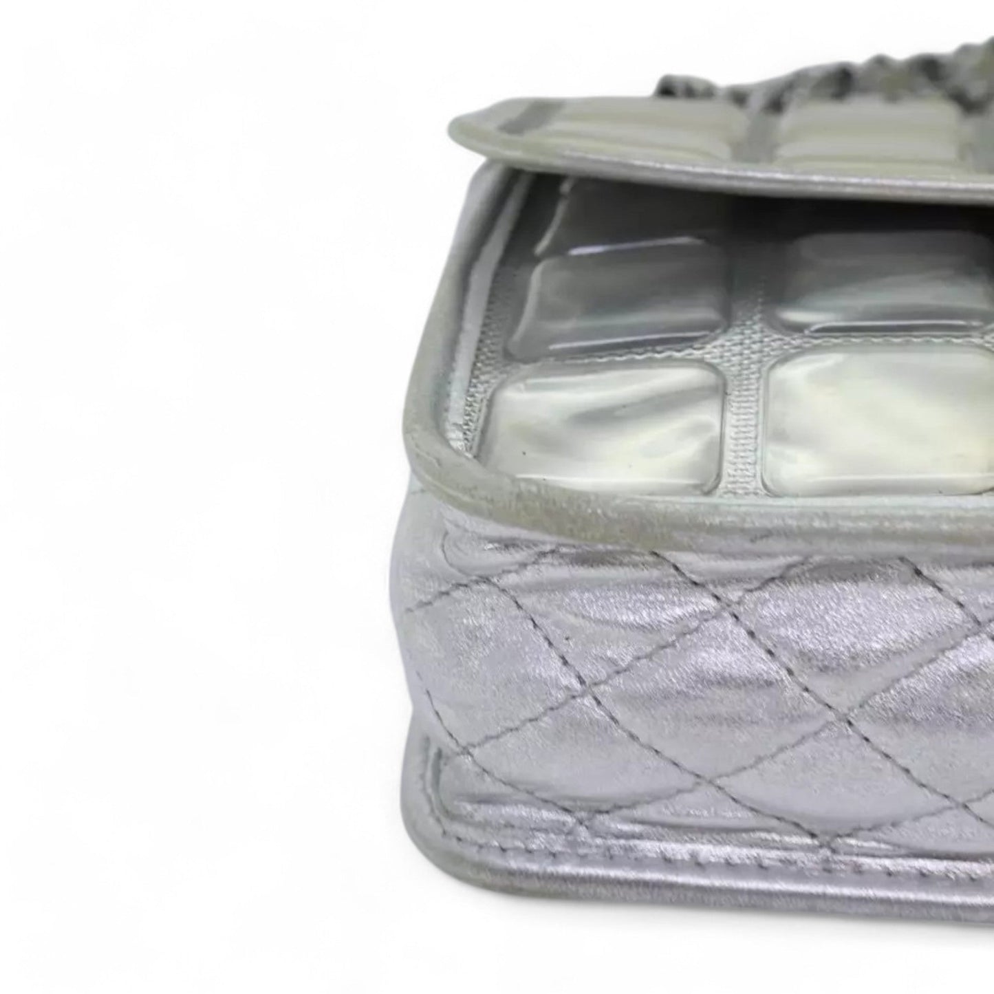 CHANEL Ice Cube Chain Turn Lock Bag Vinyl Silver Shoulder Bag