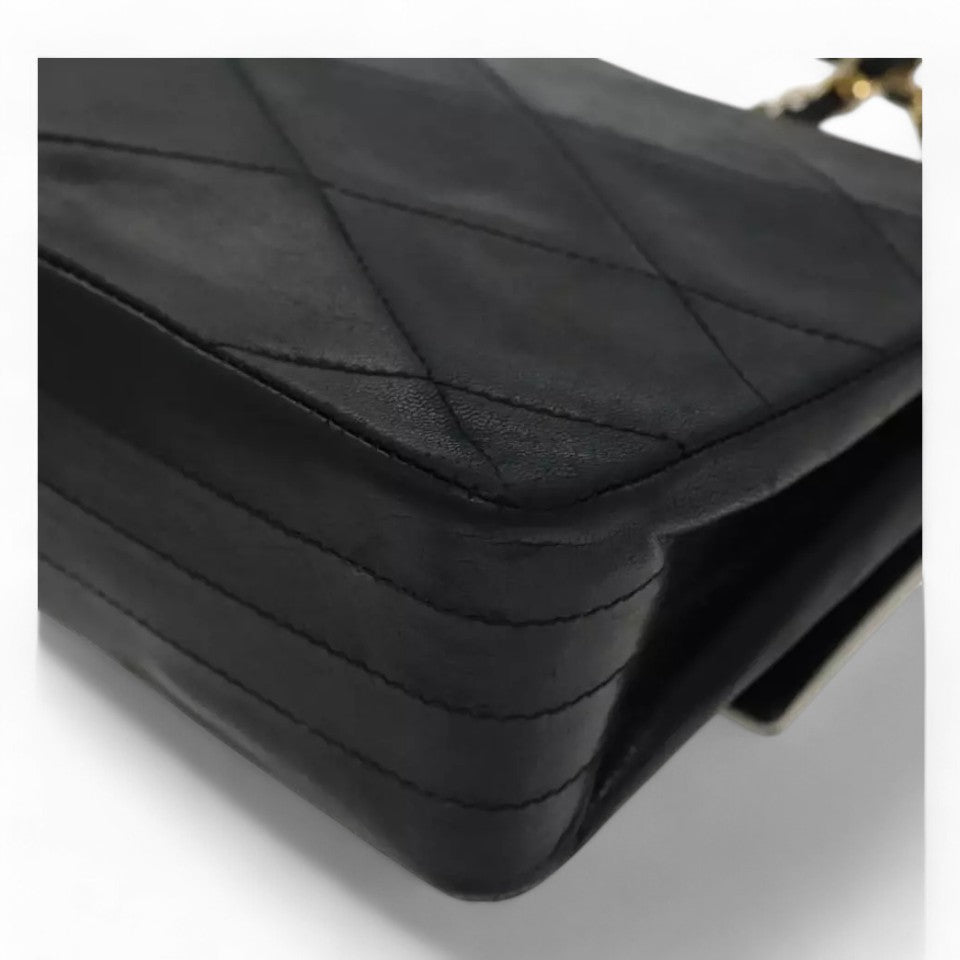 Chanel Matelasse Chain Shoulder Bag Lambskin Black Gold CC