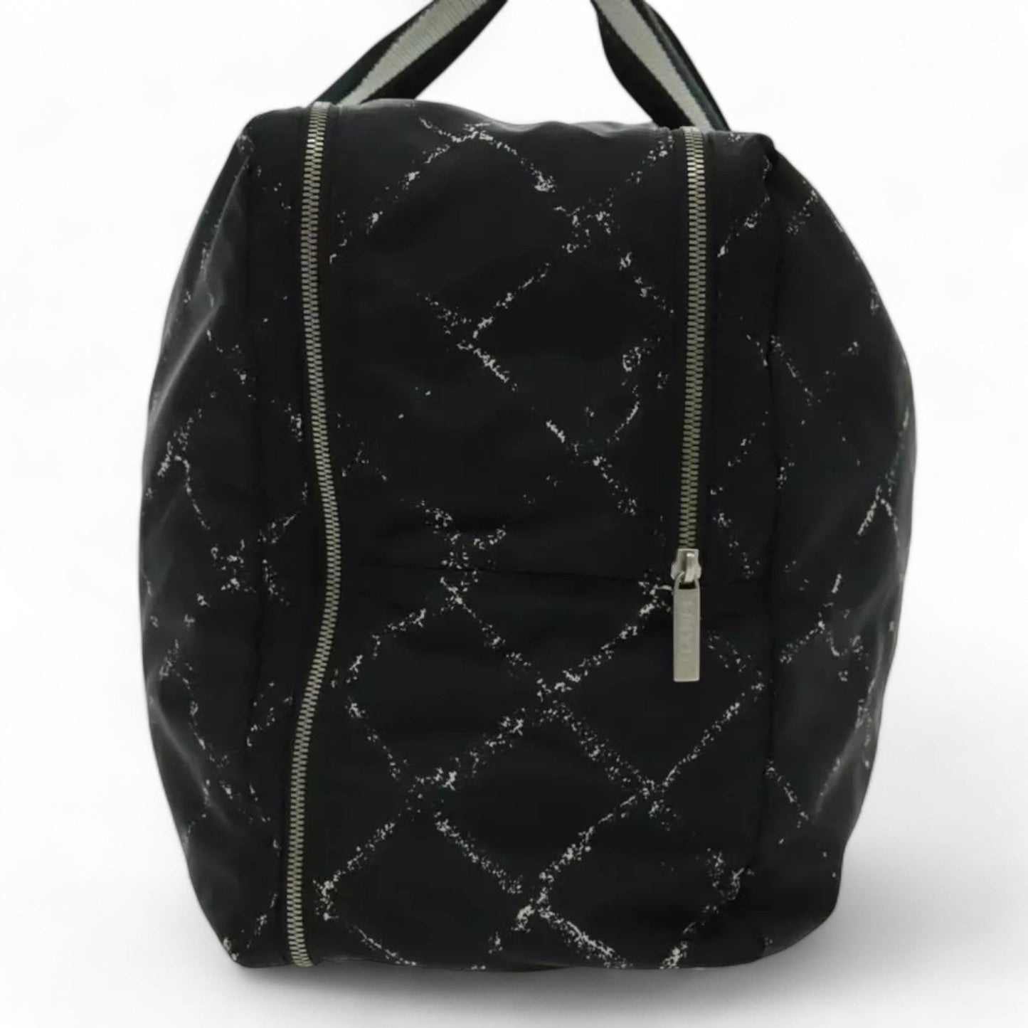 Chanel Travel Line Boston Bag Nylon Black Silver Unisex Large Tote Travel Bag
