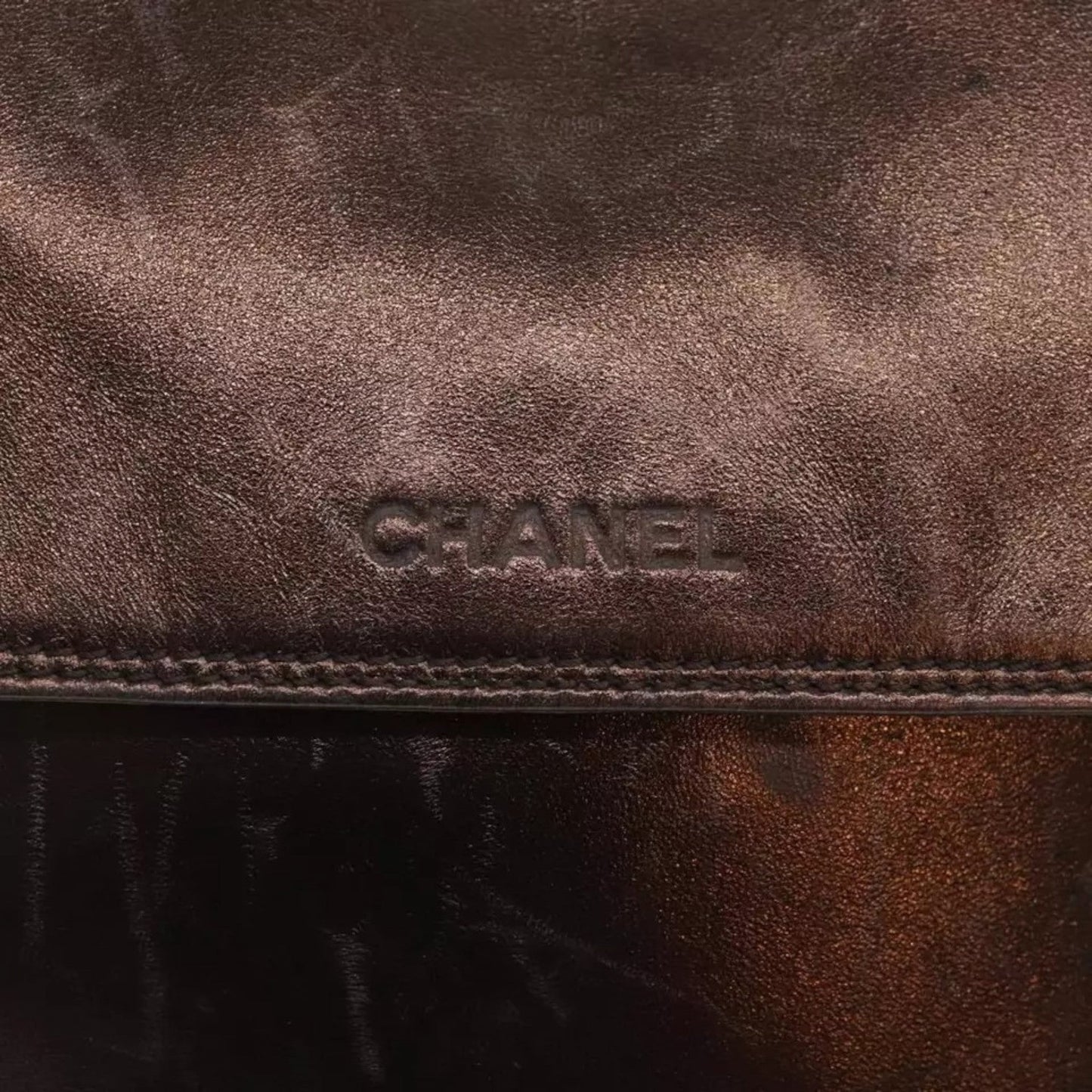 Chanel Vintage Shoulder Bag Leather Bronze Gold CC Women Crossbody