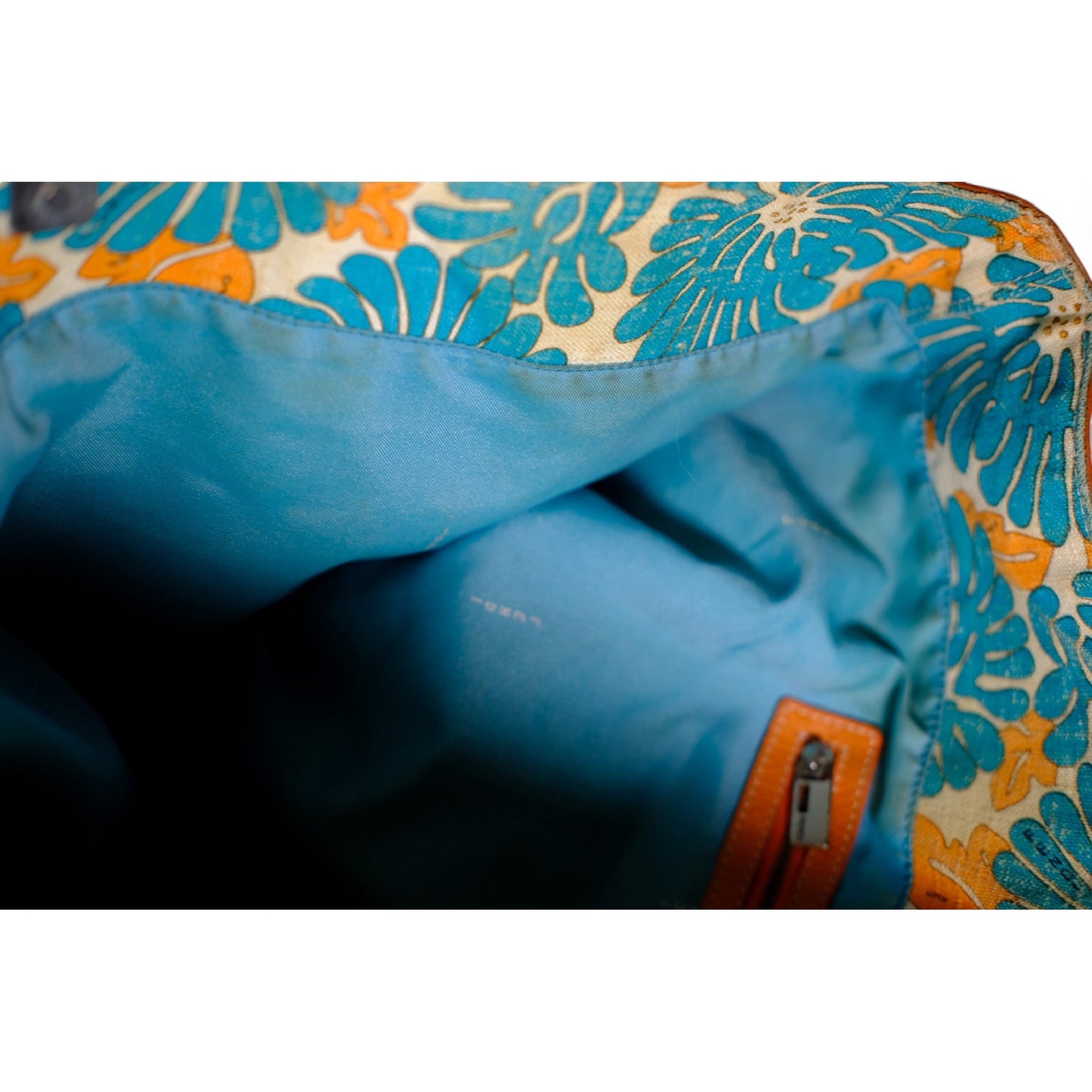 Fendi Floral Canvas Tote Bag Blue Orange Women's Handbag Large Vintage Designer Purse
