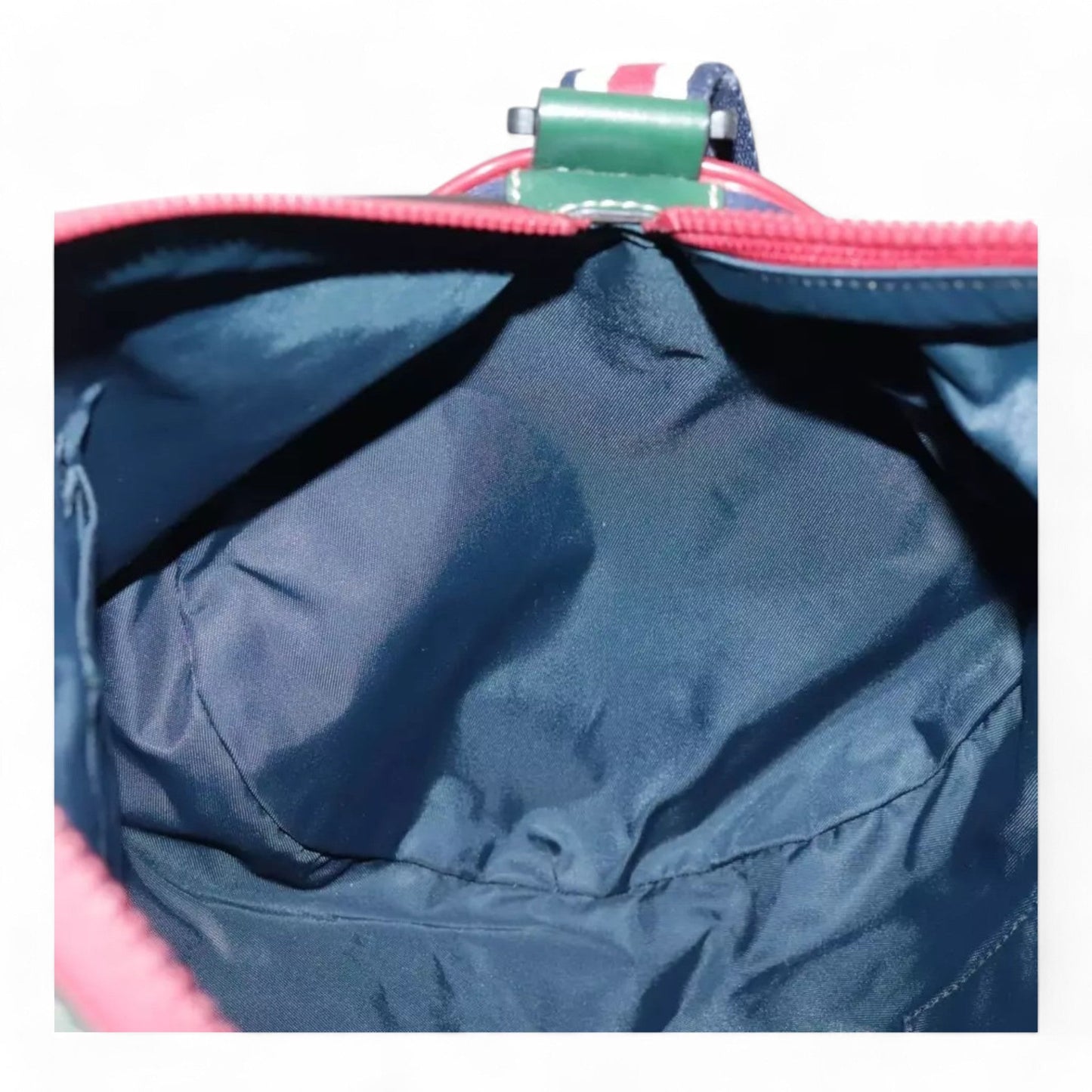 Gucci Sherry Line Hand Bag Nylon 2way Navy Red Shoulder Strap Handle Drop Vintage Unisex Made in Italy