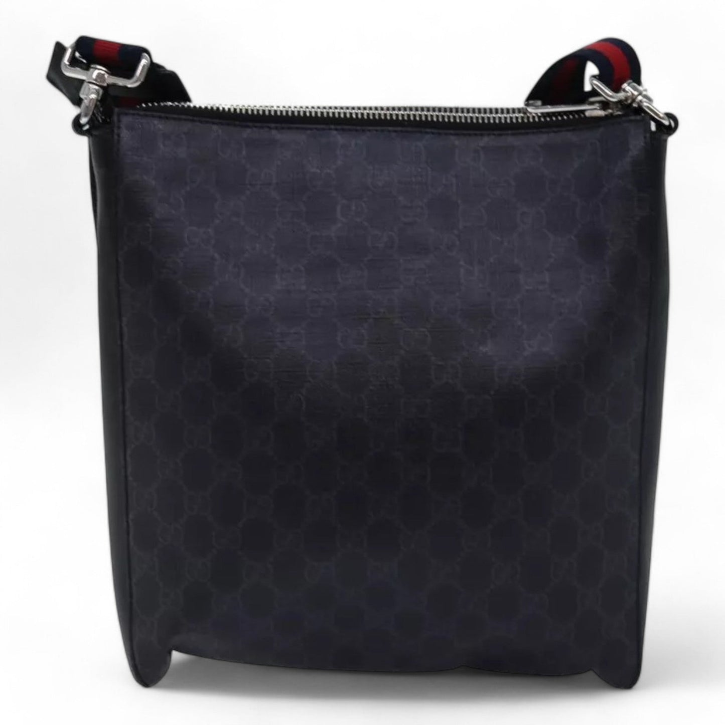 Gucci GG Supreme Sherry Line Shoulder Bag PVC Navy Red Shoulder Strap