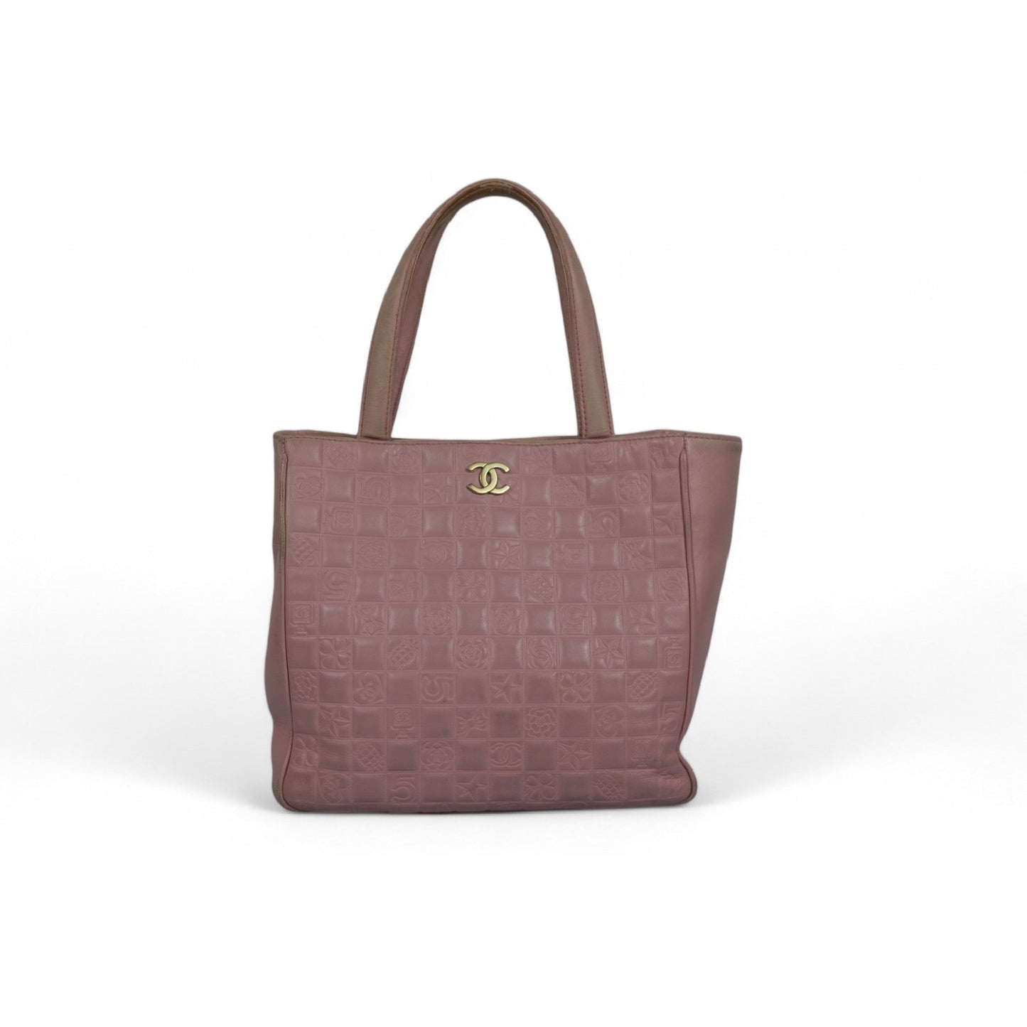 Chanel Pink Leather Tote Bag CC Logo Quilted Handbag Women's Vintage Shoulder Purse