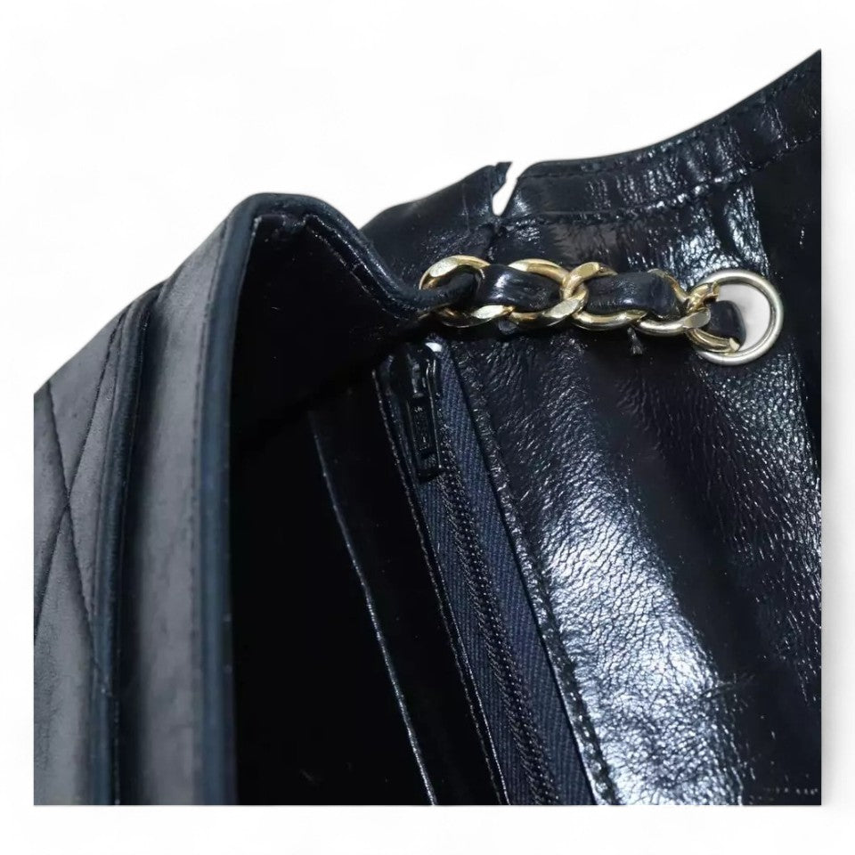 Chanel Matelasse Chain Shoulder Bag Lambskin Black Gold CC