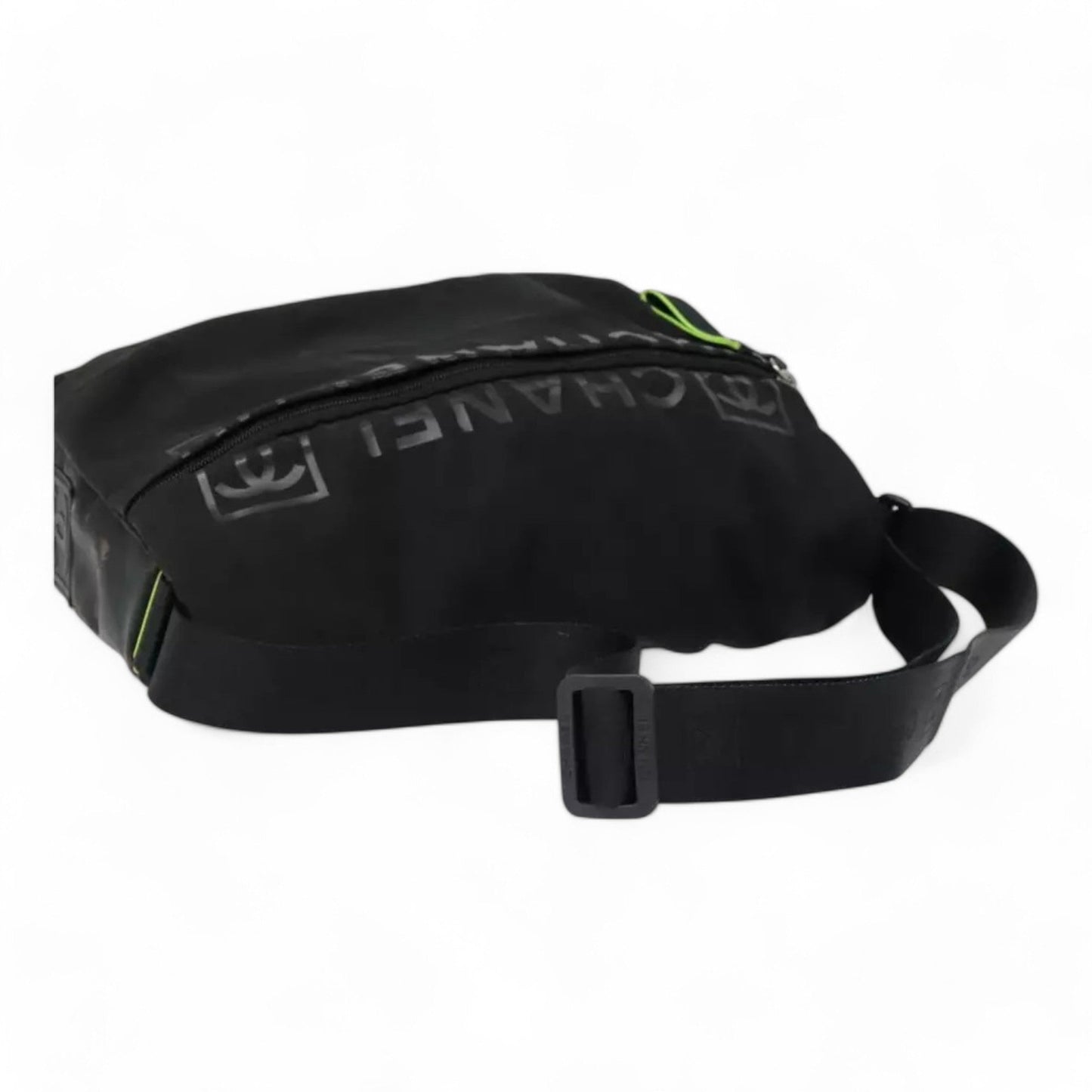 Chanel Sports Shoulder Bag Nylon Black Silver Unisex CC Logo Adjustable Strap