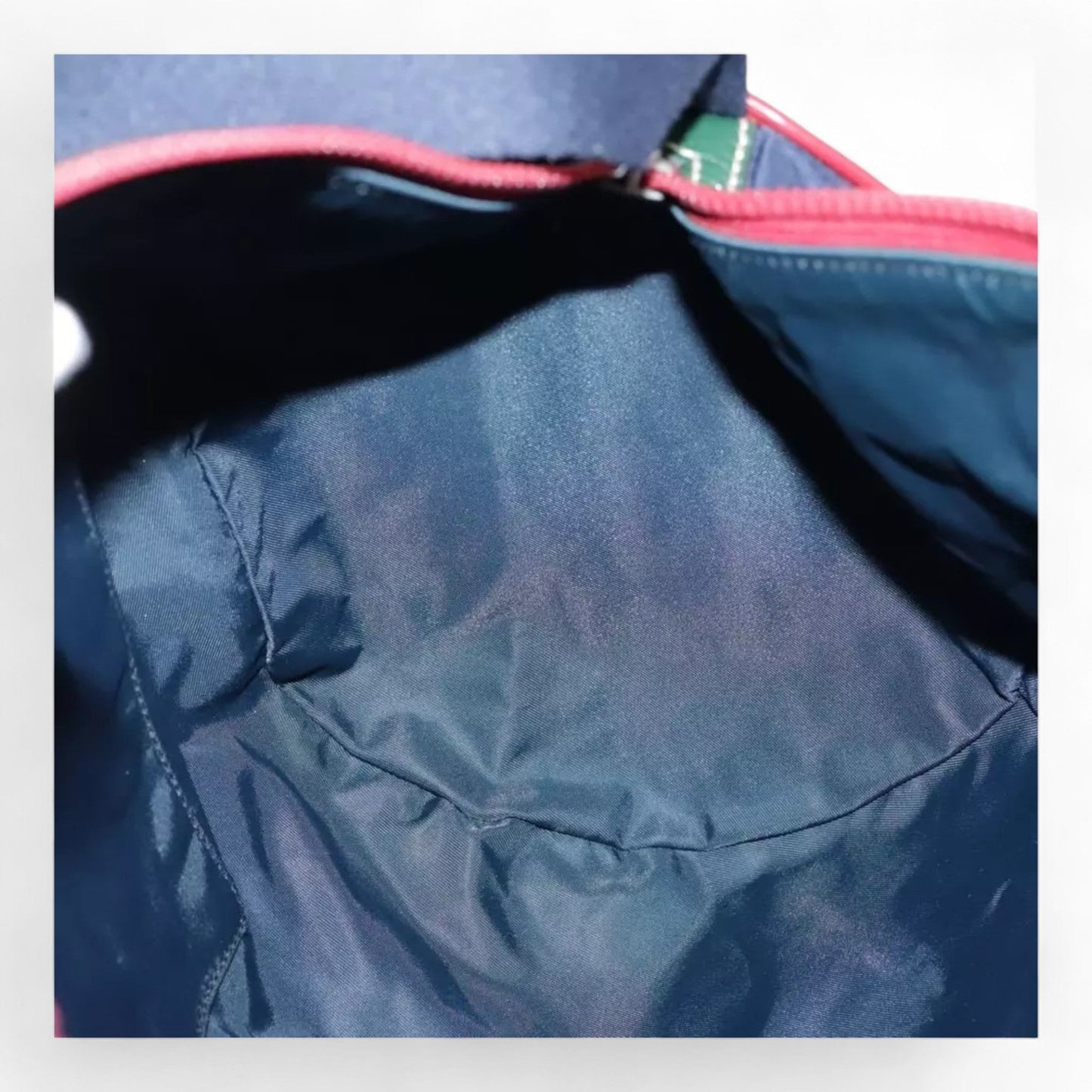 Gucci Sherry Line Hand Bag Nylon 2way Navy Red Shoulder Strap Handle Drop Vintage Unisex Made in Italy
