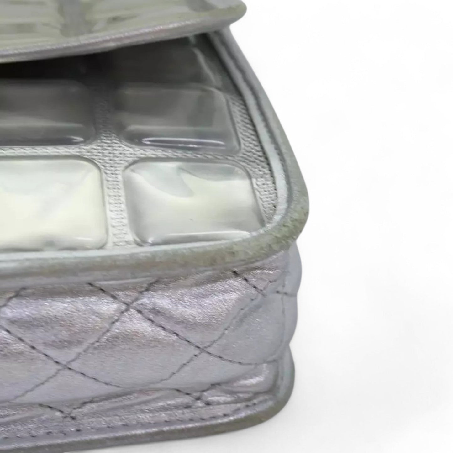 CHANEL Ice Cube Chain Turn Lock Bag Vinyl Silver Shoulder Bag