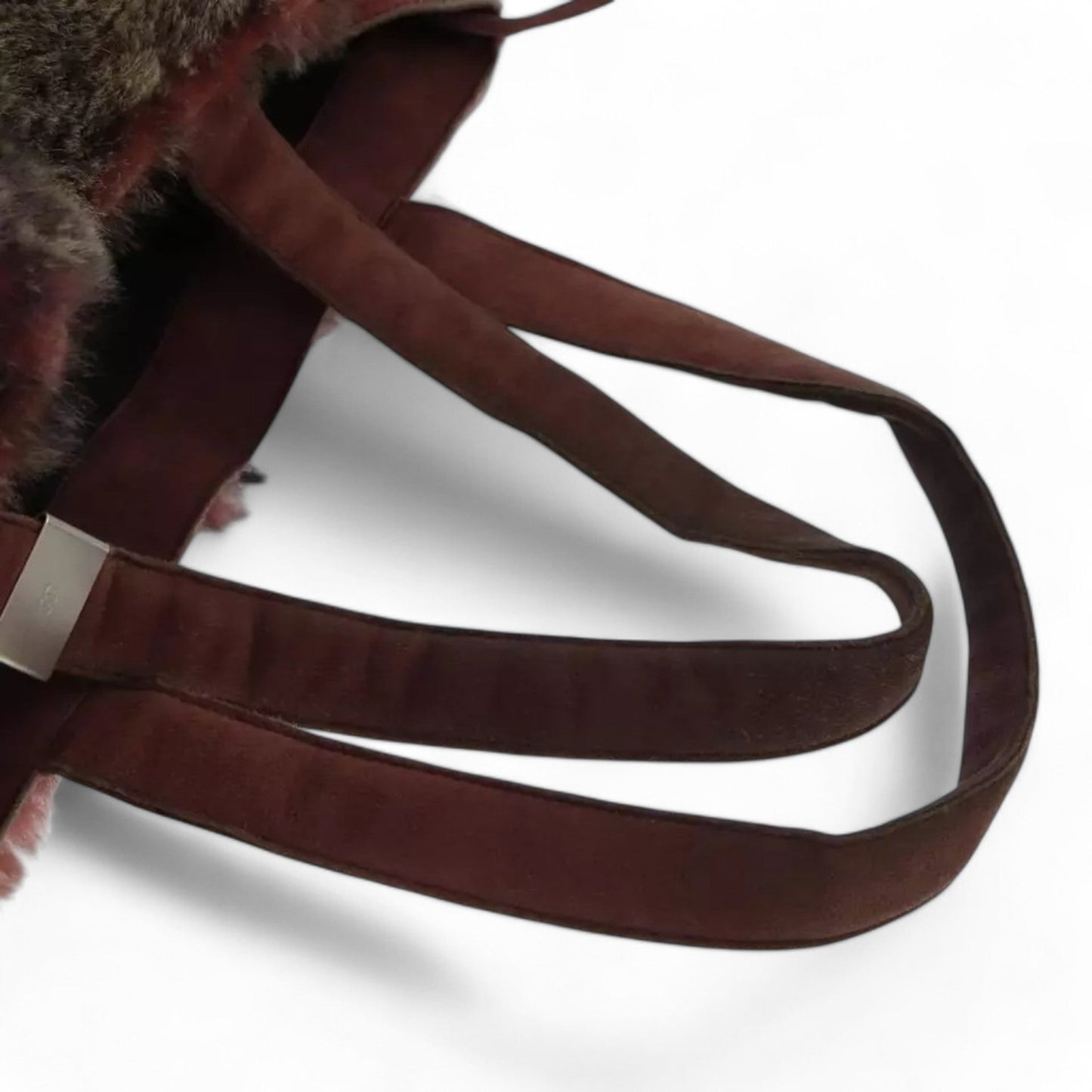 CHANEL Tote Bag Wine Red Brown Silver Fur Women with Pouch