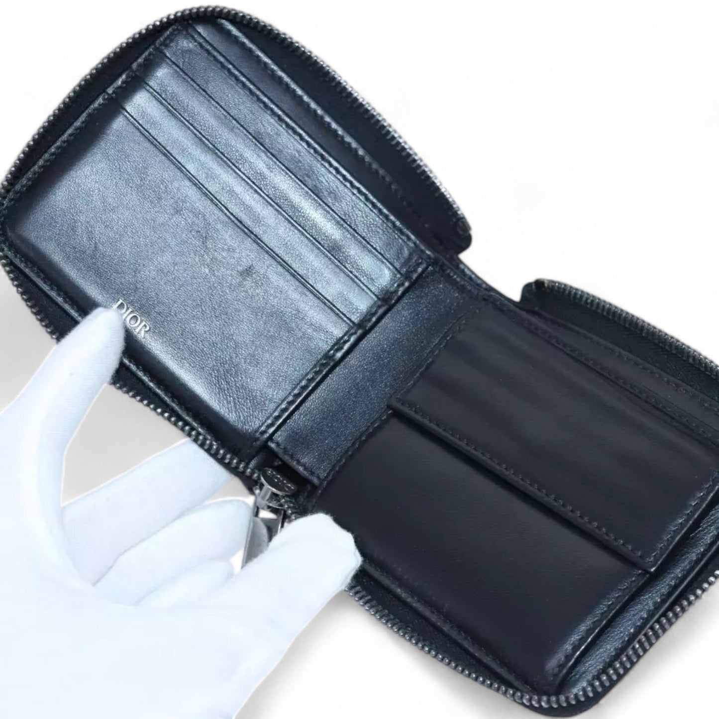 Christian Dior Trotter Canvas Zip Wallet Navy Silver Men's Vintage Wallet