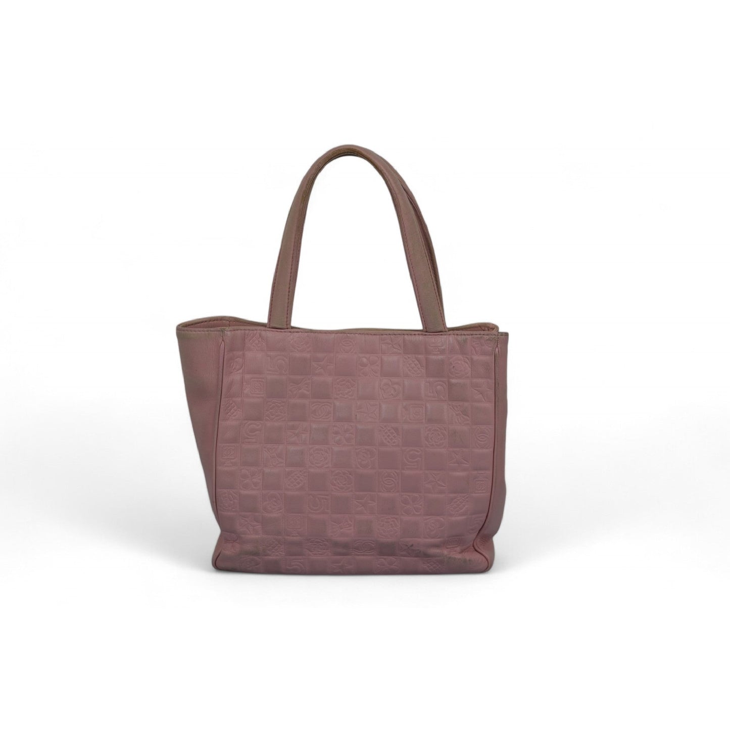 Chanel Pink Leather Tote Bag CC Logo Quilted Handbag Women's Vintage Shoulder Purse