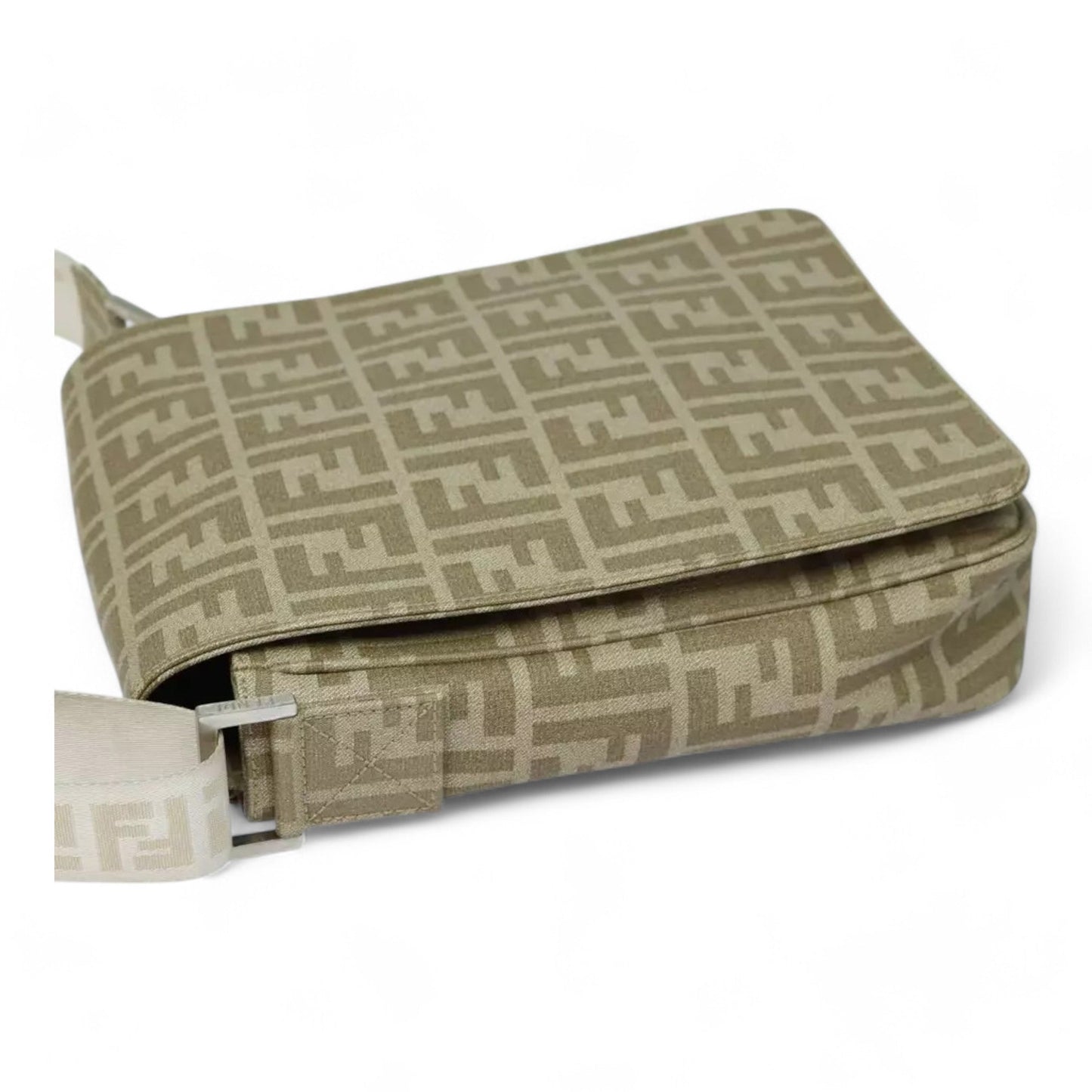 Fendi Zucca Canvas Shoulder Bag Beige Unisex Handbag