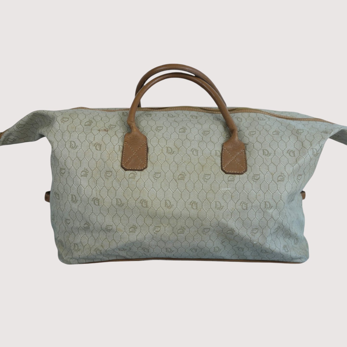 Christian Dior Canvas Duffle Bag Brown Monogram Travel Tote Unisex Vintage Handbag