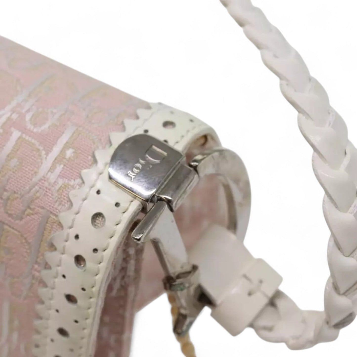 Christian Dior Trotter Canvas Shoulder Bag Pink White Women's Handbag Made in Italy