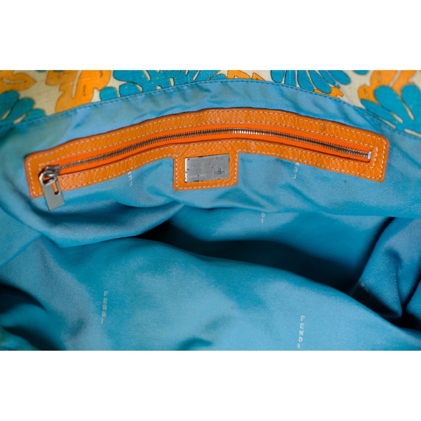 Fendi Floral Canvas Tote Bag Blue Orange Women's Handbag Large Vintage Designer Purse
