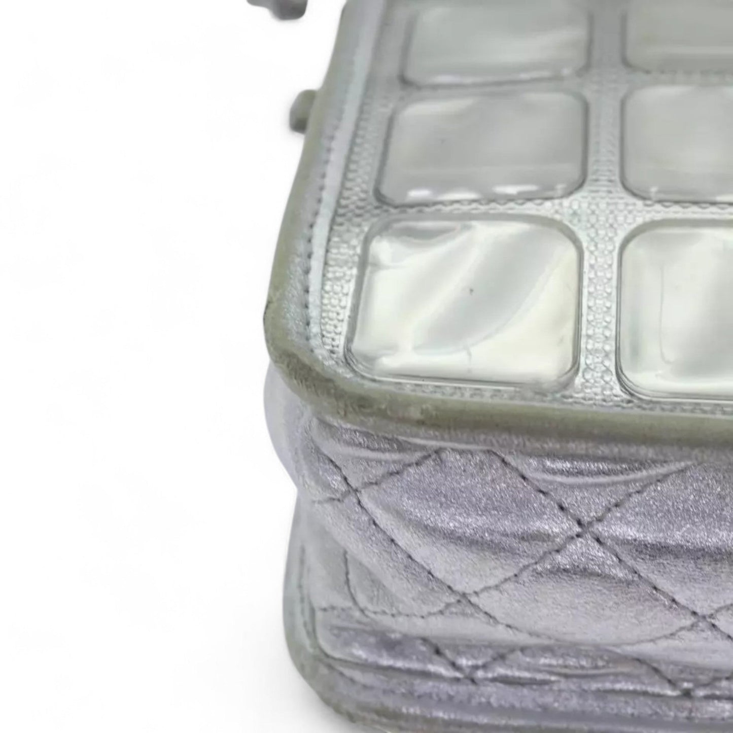 CHANEL Ice Cube Chain Turn Lock Bag Vinyl Silver Shoulder Bag