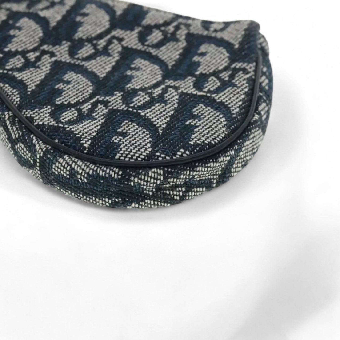 Christian Dior Trotter Canvas Saddle Coin Purse Navy Blue Gold Hardware Women's Handbag