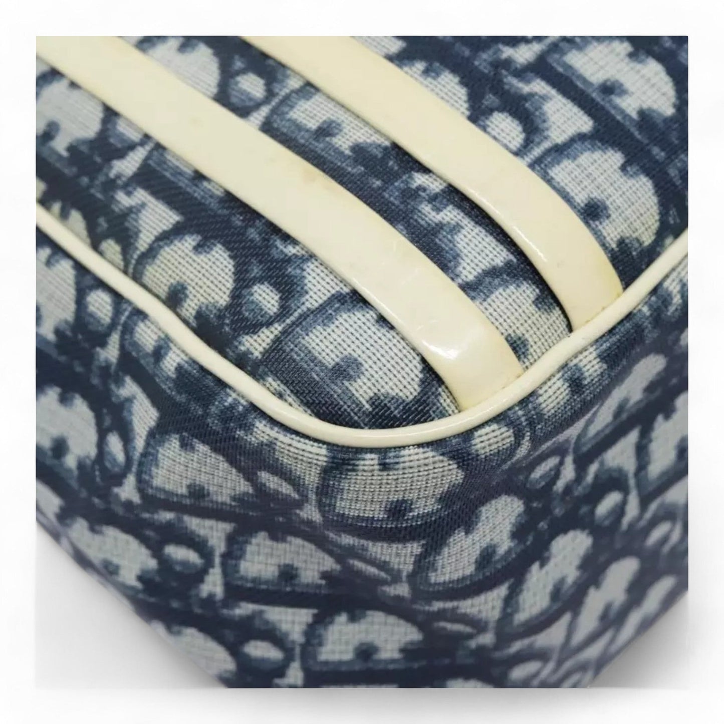 Christian Dior Vintage Trotter Canvas Shoulder Bag Navy Silver Adjustable Strap