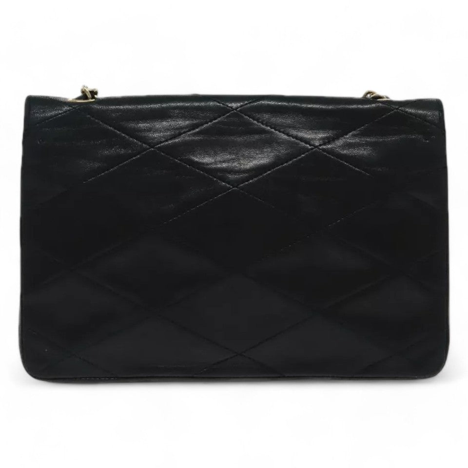 Chanel Matelasse Chain Shoulder Bag Lambskin Black Gold CC