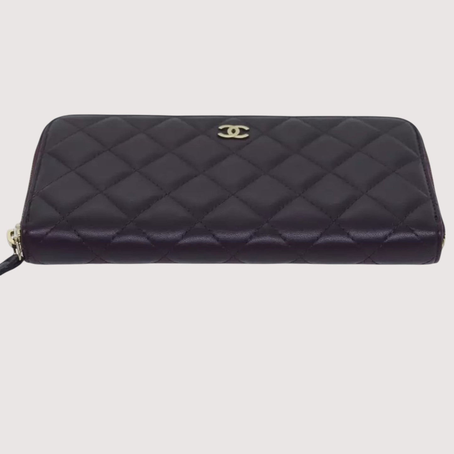 Chanel Matelasse Long Wallet Lamb Skin Purple Gold CC Womens Wallet