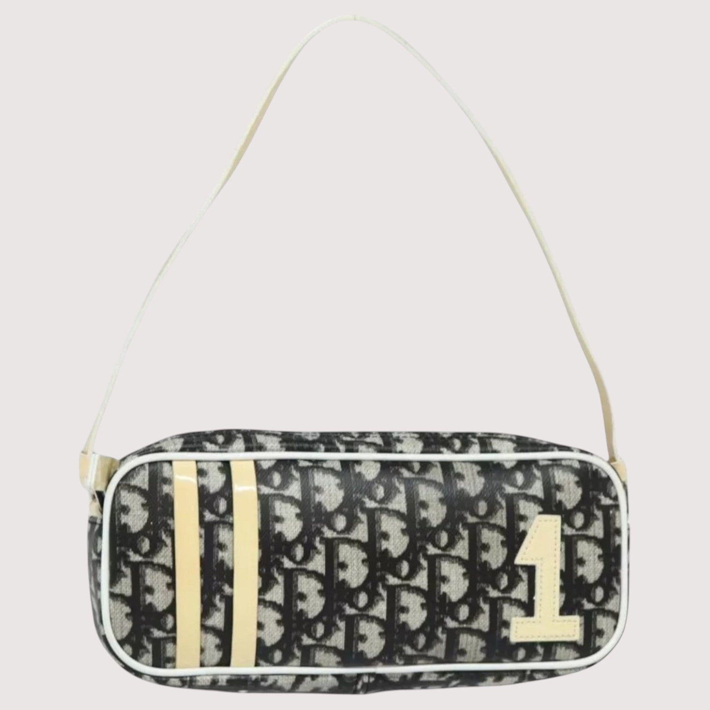 Christian Dior Vintage Trotter Canvas Black Beige Women's Handbag