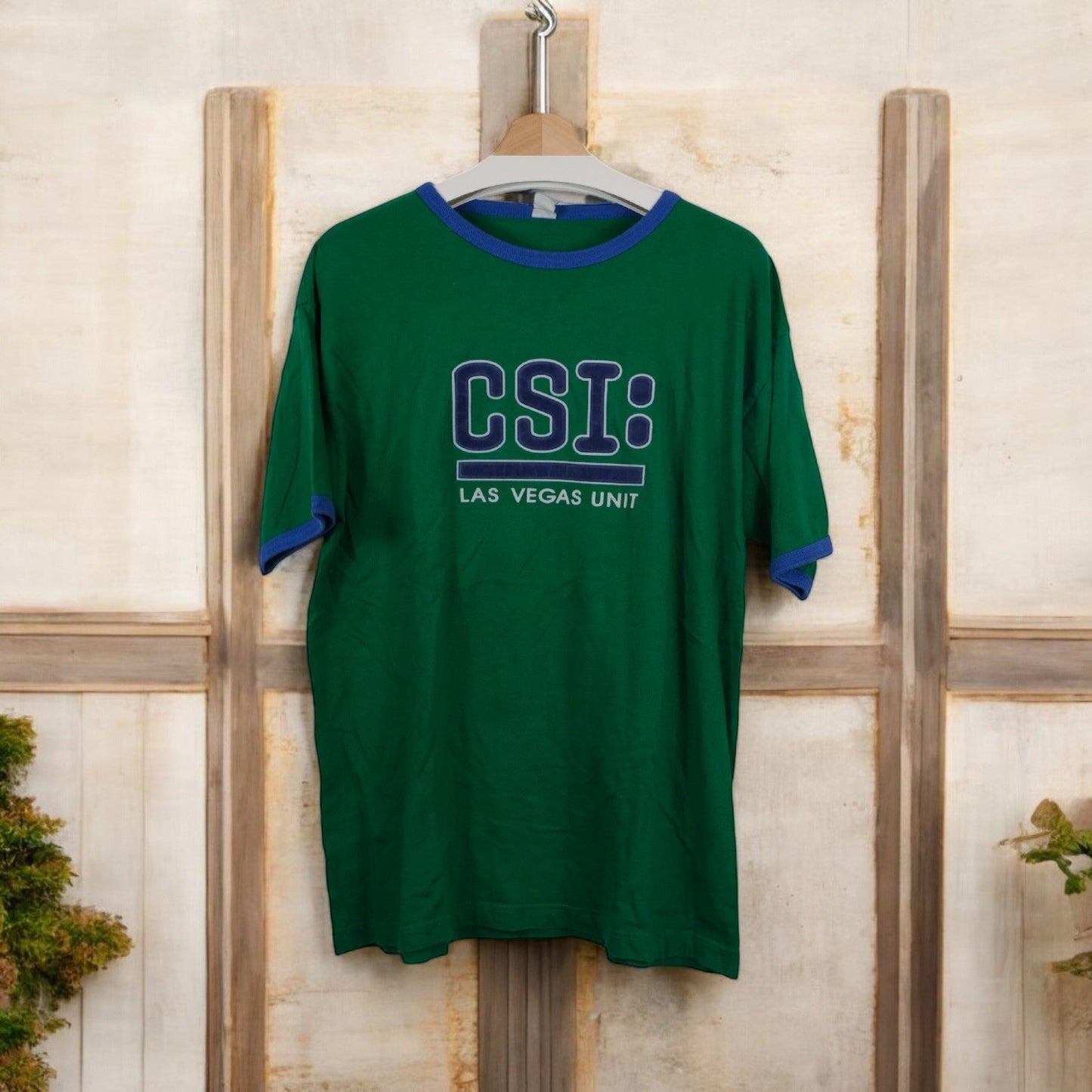 CSI Las Vegas Unit Green Ringer T-Shirt D.LAB Large Men's Movie Promo Vintage Style