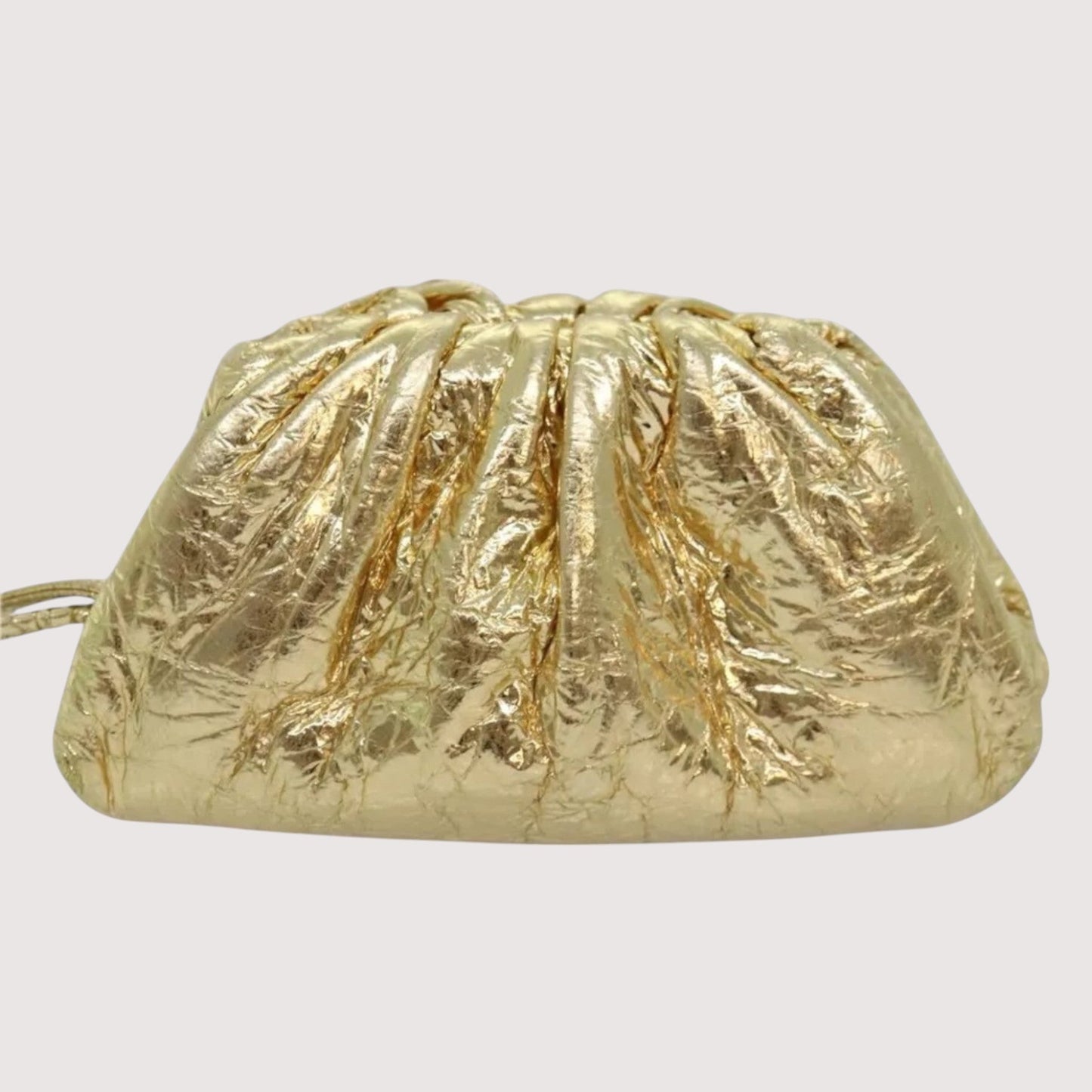 Bottega Veneta Pouch Leather Gold Women's Bag with Strap and Dust Bag
