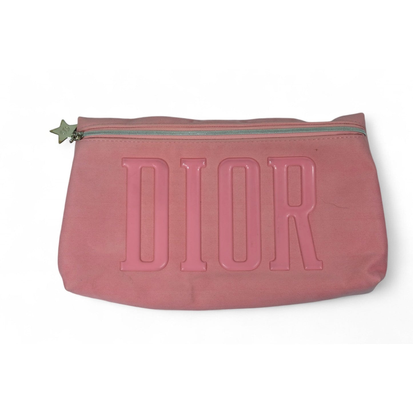 Dior Suede Pink Cosmetic Pouch Bag Star Zipper Women's Makeup Travel Case Vintage