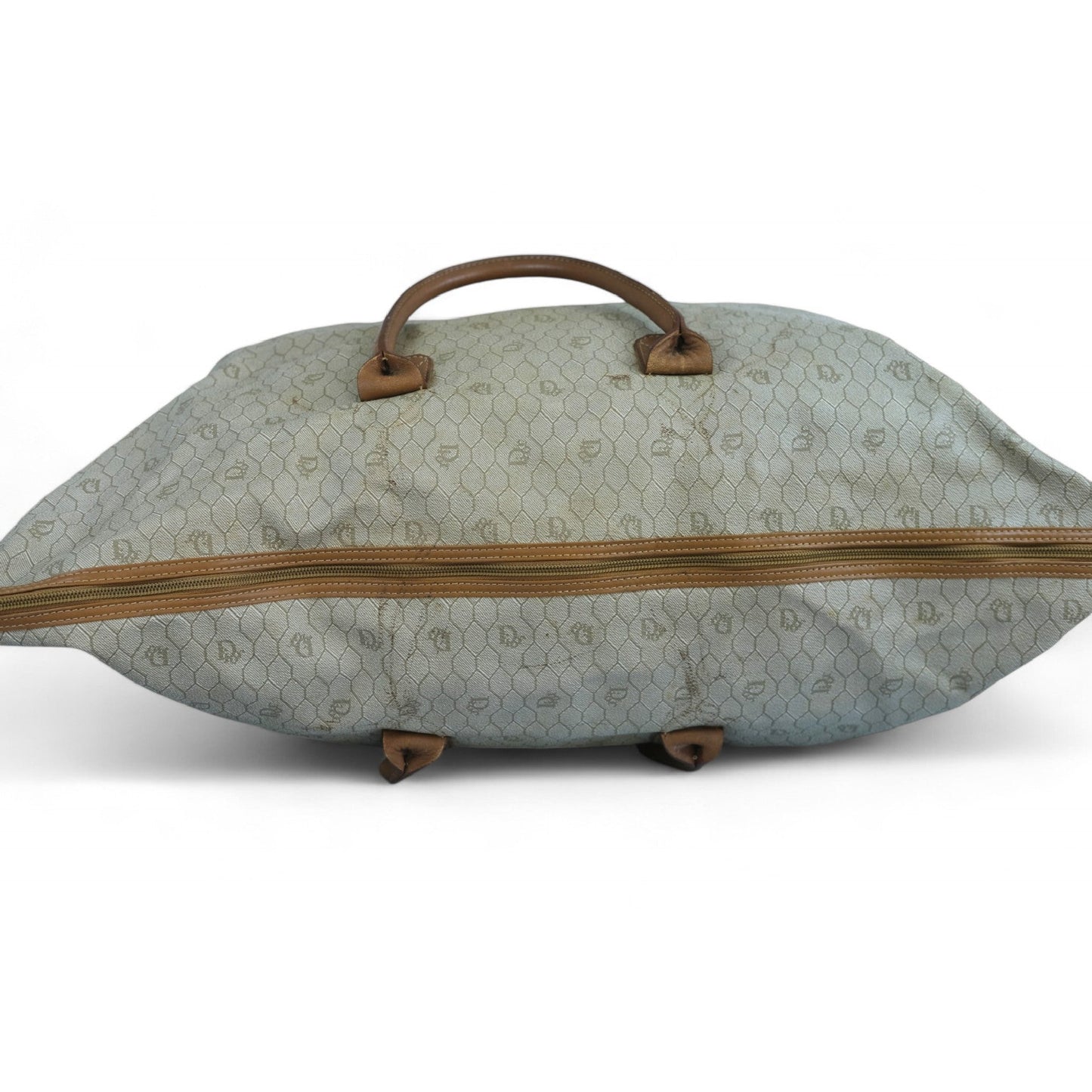 Christian Dior Canvas Duffle Bag Brown Monogram Travel Tote Unisex Vintage Handbag