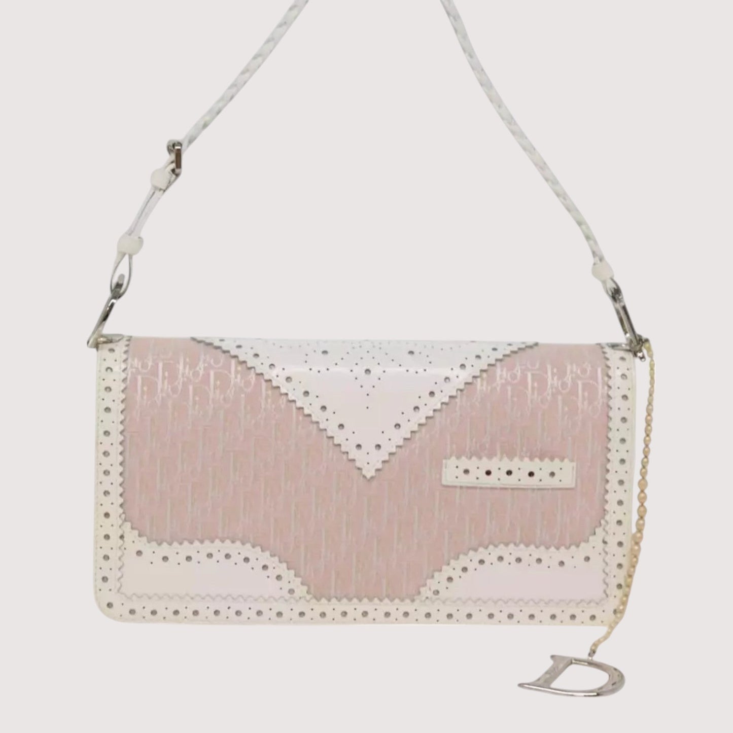 Christian Dior Trotter Canvas Shoulder Bag Pink White Women's Handbag Made in Italy