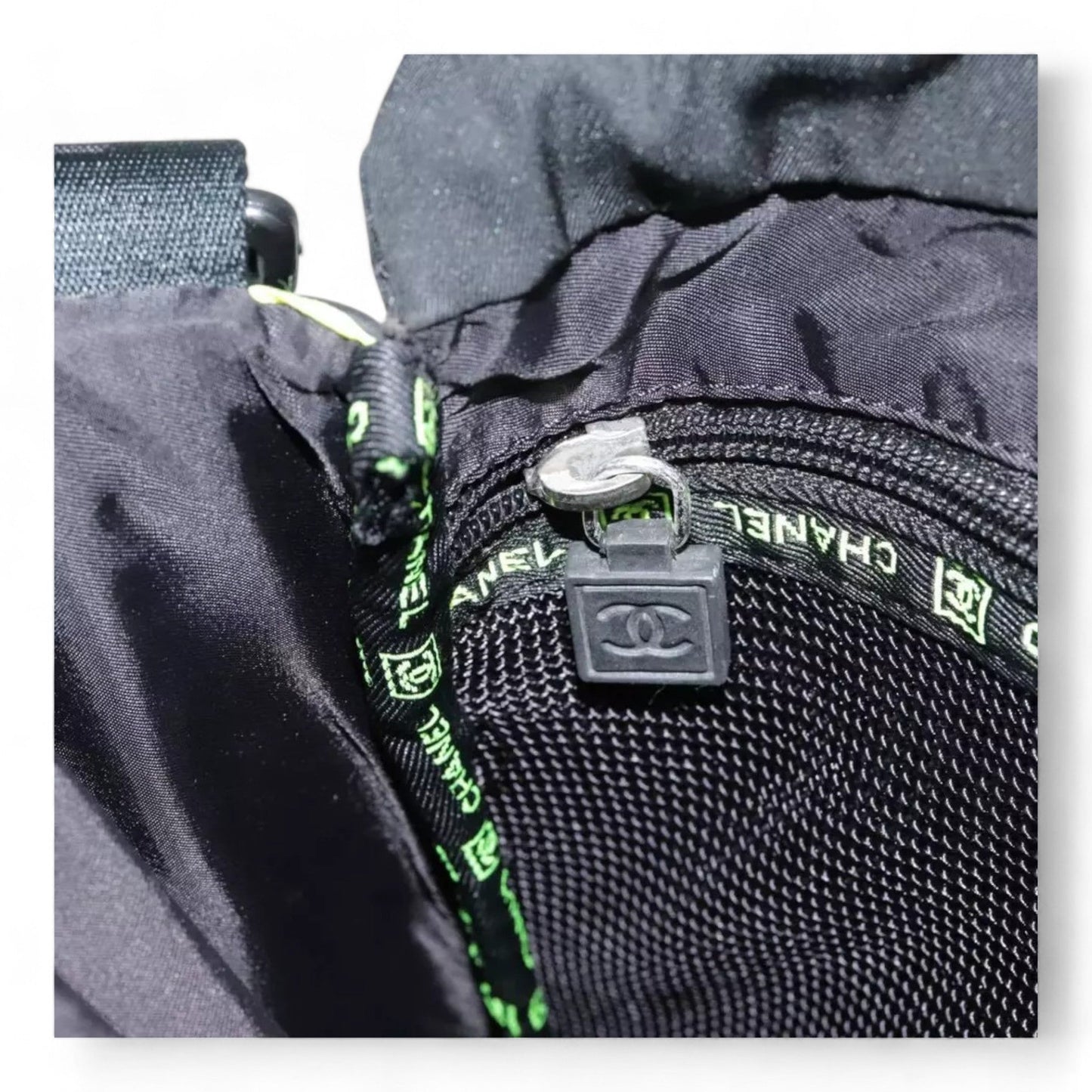 Chanel Sports Shoulder Bag Nylon Black Silver Unisex CC Logo Adjustable Strap