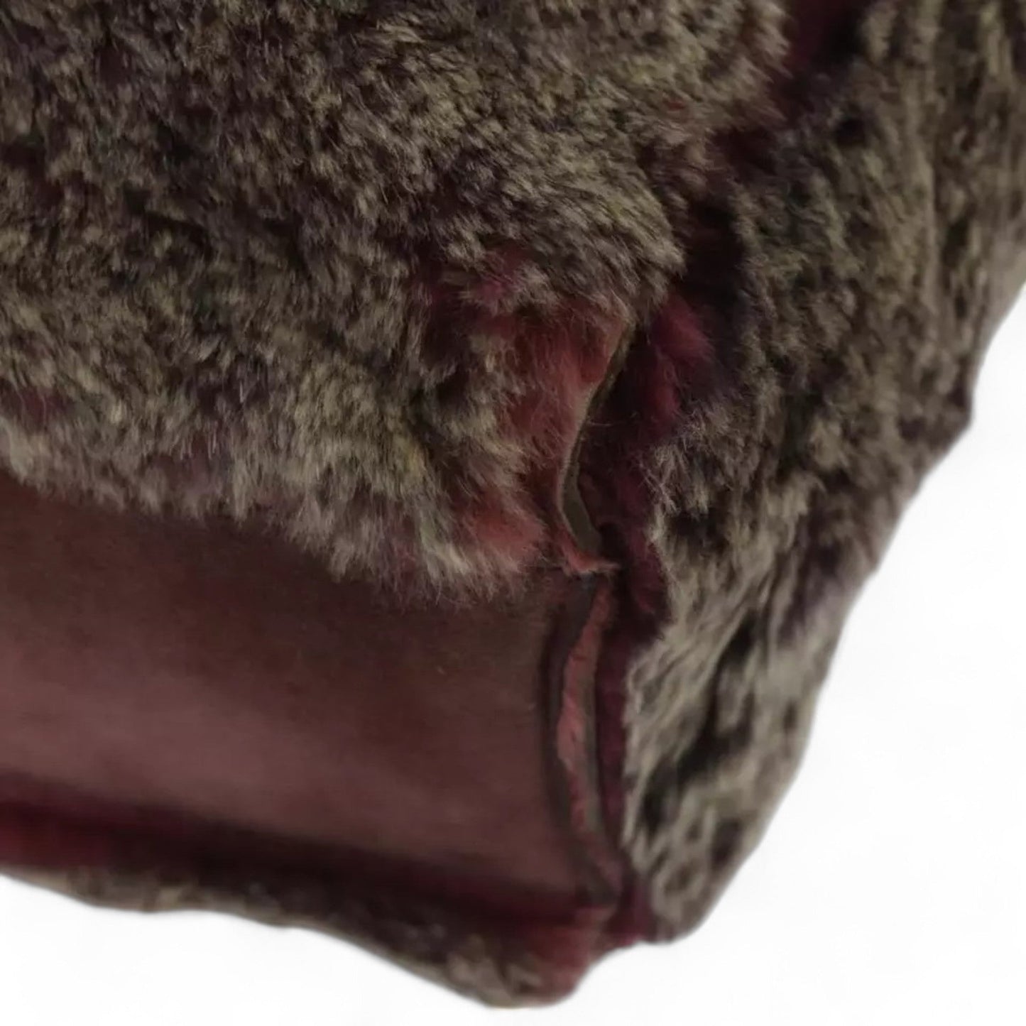 CHANEL Tote Bag Wine Red Brown Silver Fur Women with Pouch