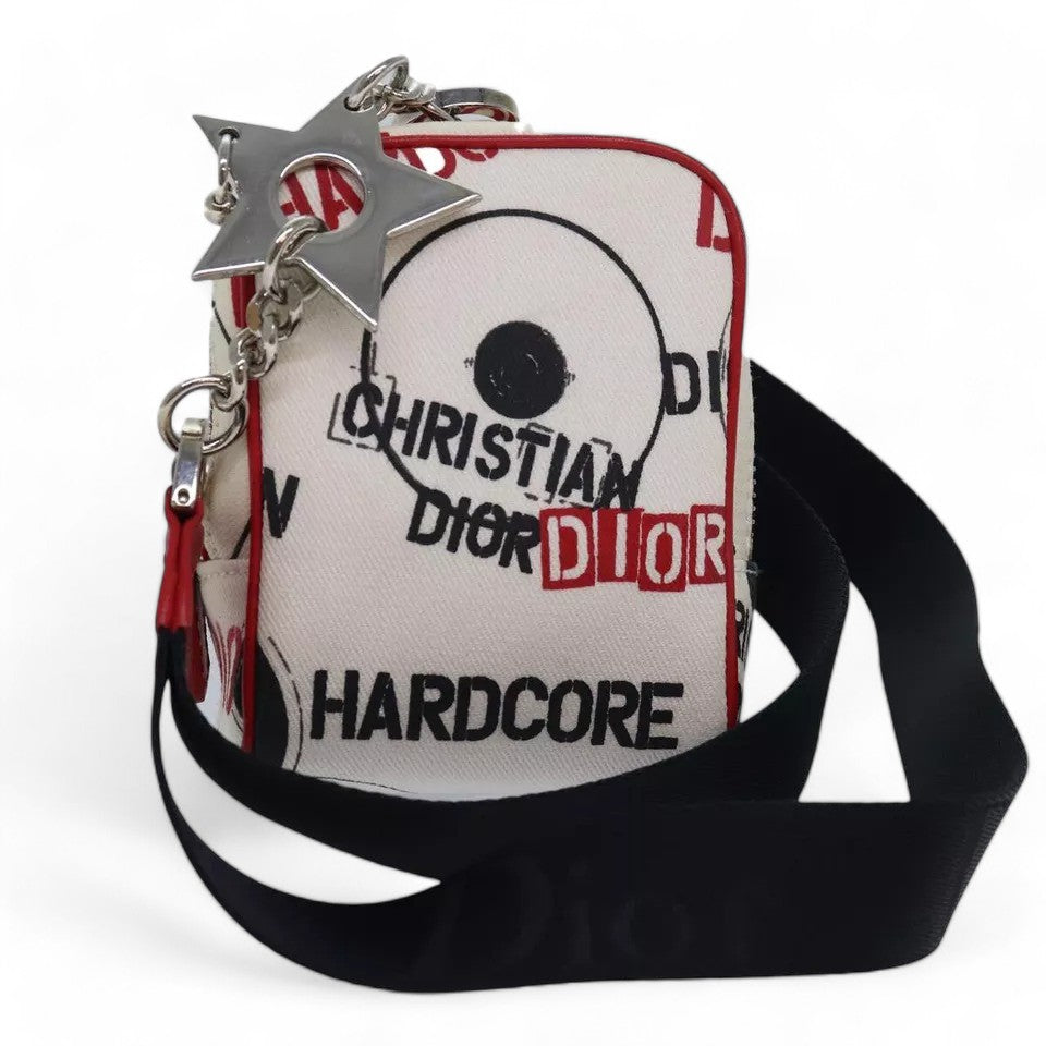 Christian Dior Hardcore Pouch Canvas White Shoulder Bag with Star Charm