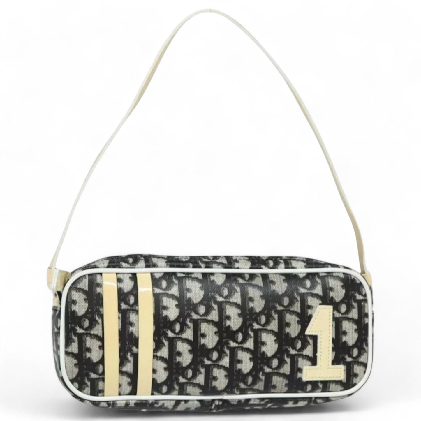 Christian Dior Vintage Trotter Canvas Black Beige Women's Handbag