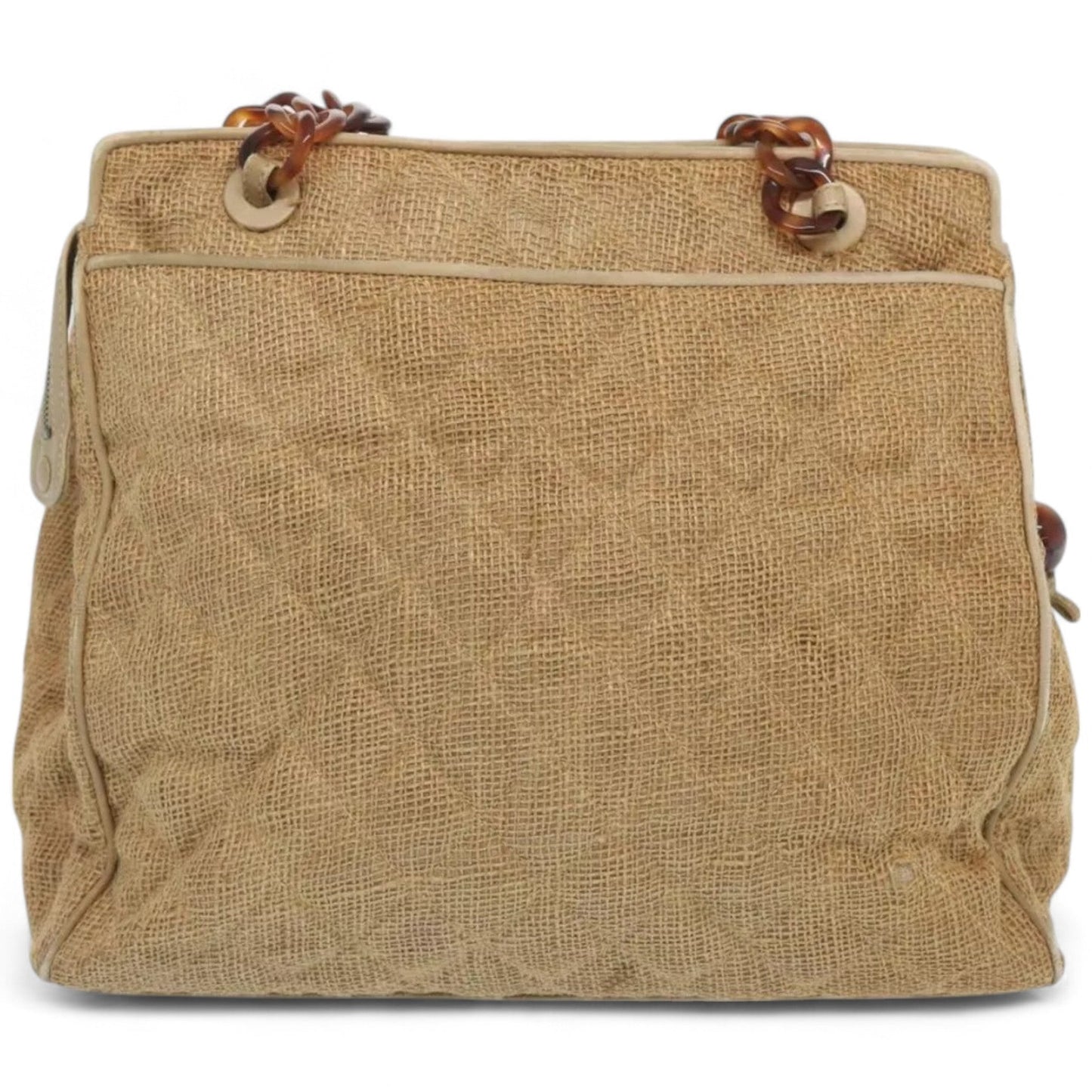 Chanel Matelasse Tote Bag Straw Brown CC Auth Quilted Chain Strap