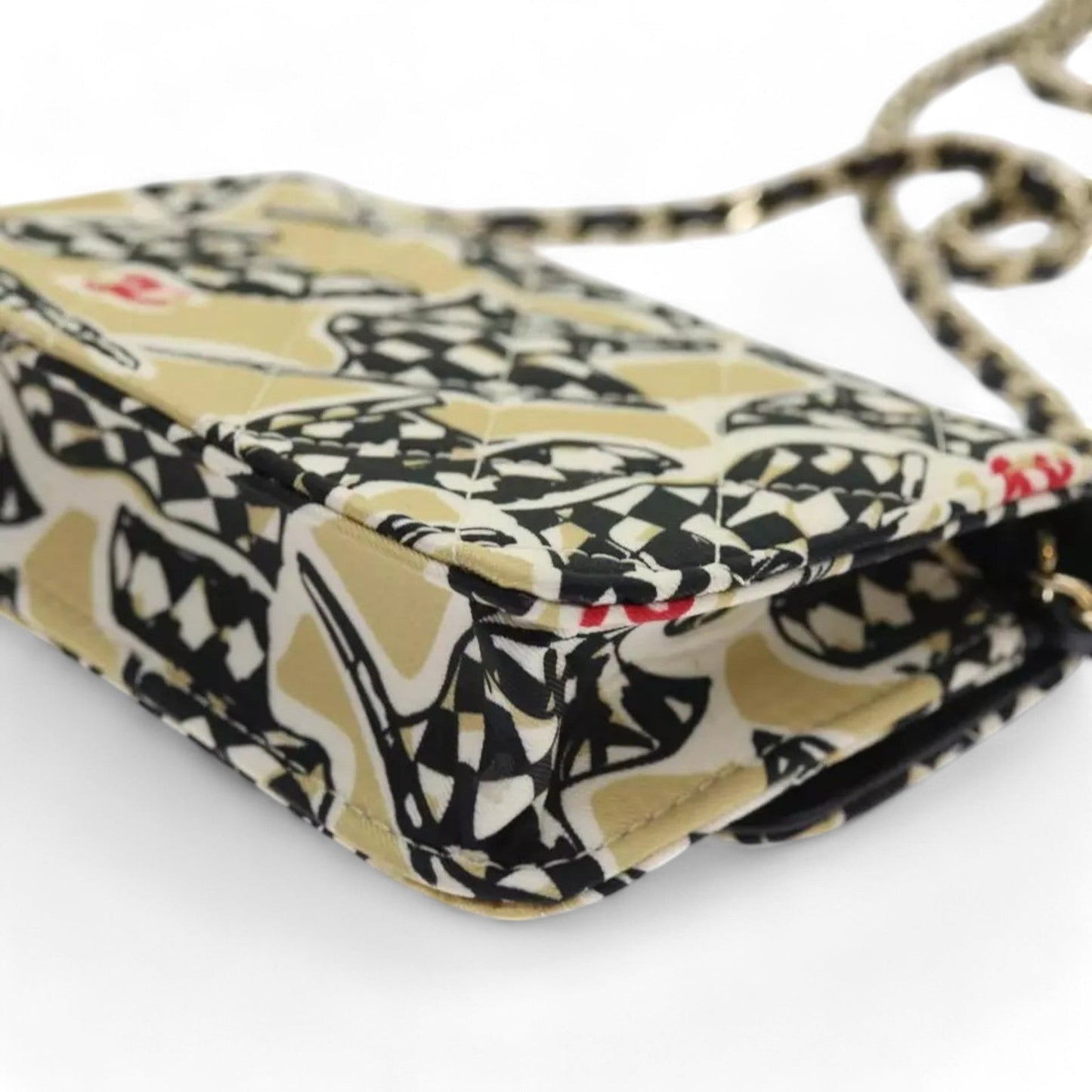 Chanel Mini Matelasse Shoulder Bag Canvas Beige Black CC Logo Chain Strap Women Handbag