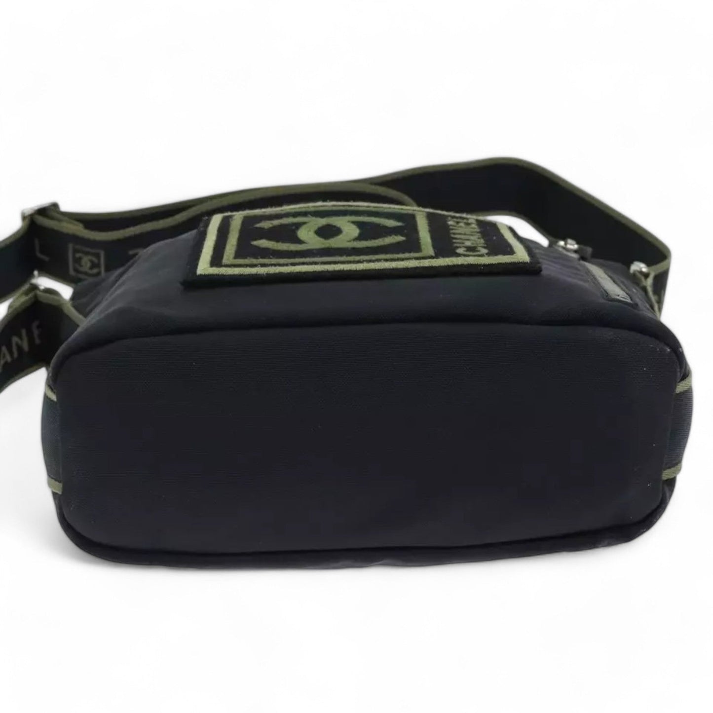 Chanel Sports Coco Mark Shoulder Bag Nylon Black Silver Vintage Crossbody Purse
