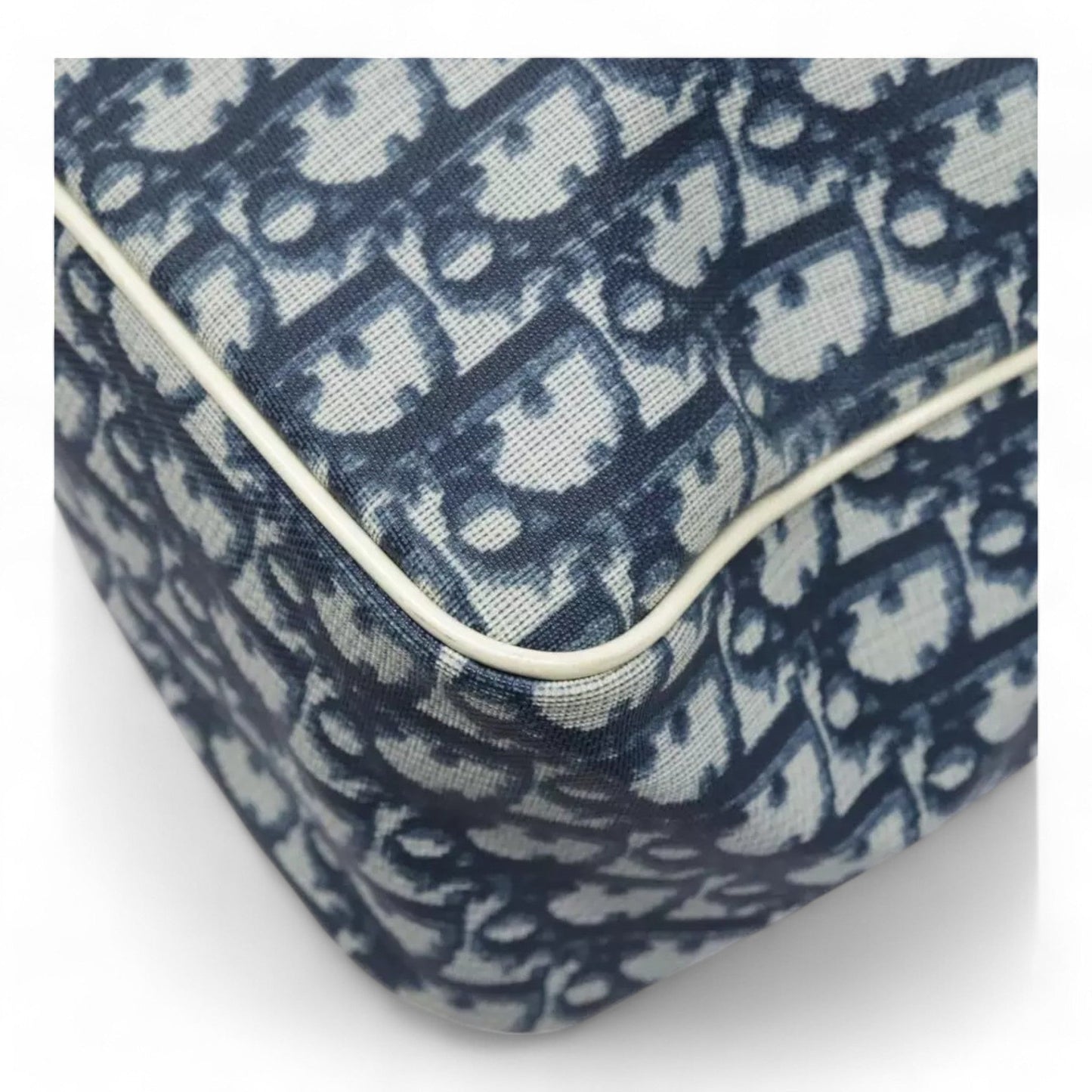 Christian Dior Vintage Trotter Canvas Shoulder Bag Navy Silver Adjustable Strap