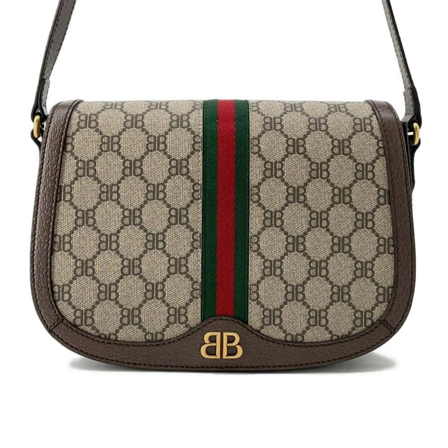 BALENCIAGA GUCCI Collaboration PVC Leather Beige Brown Shoulder Bag Preloved
