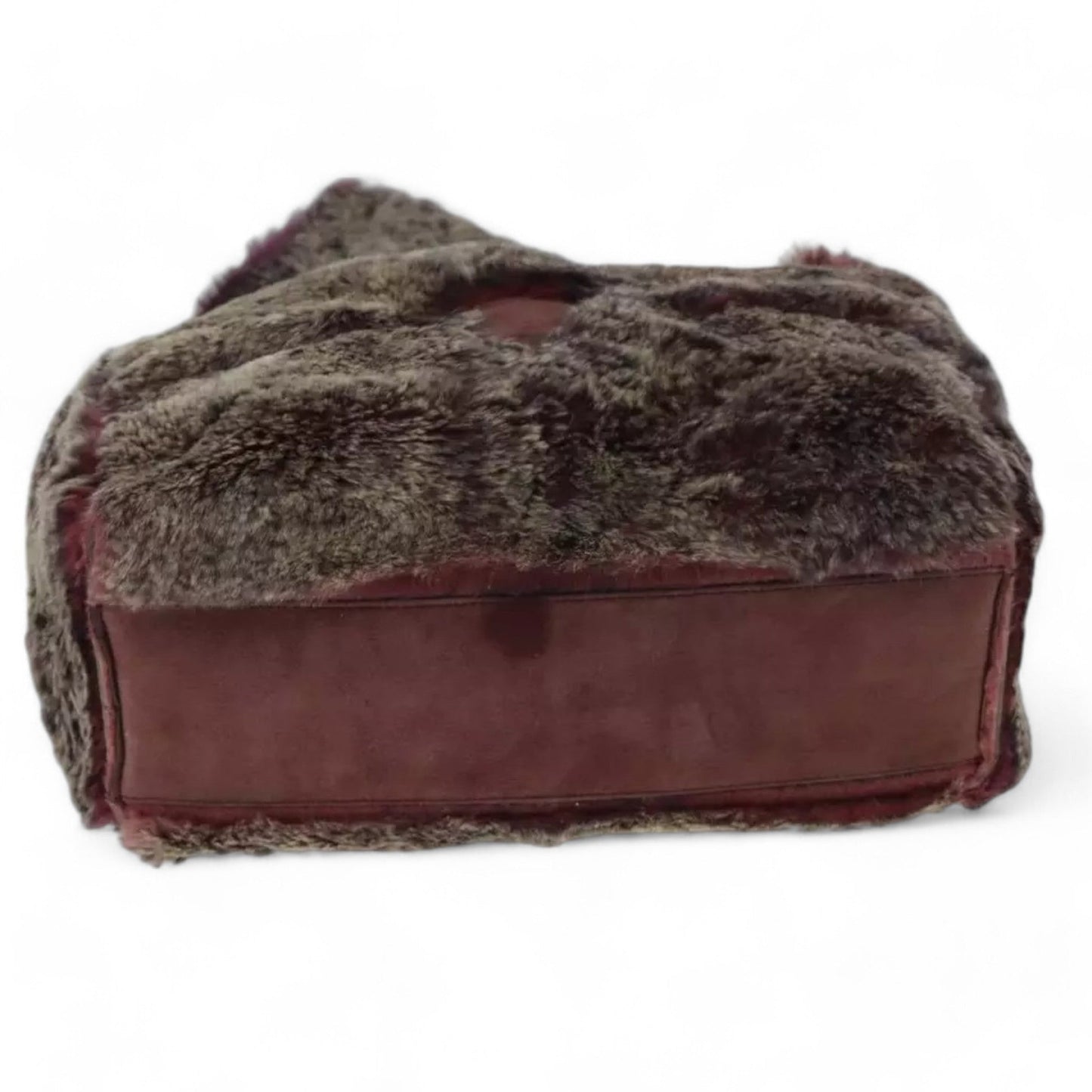 CHANEL Tote Bag Wine Red Brown Silver Fur Women with Pouch