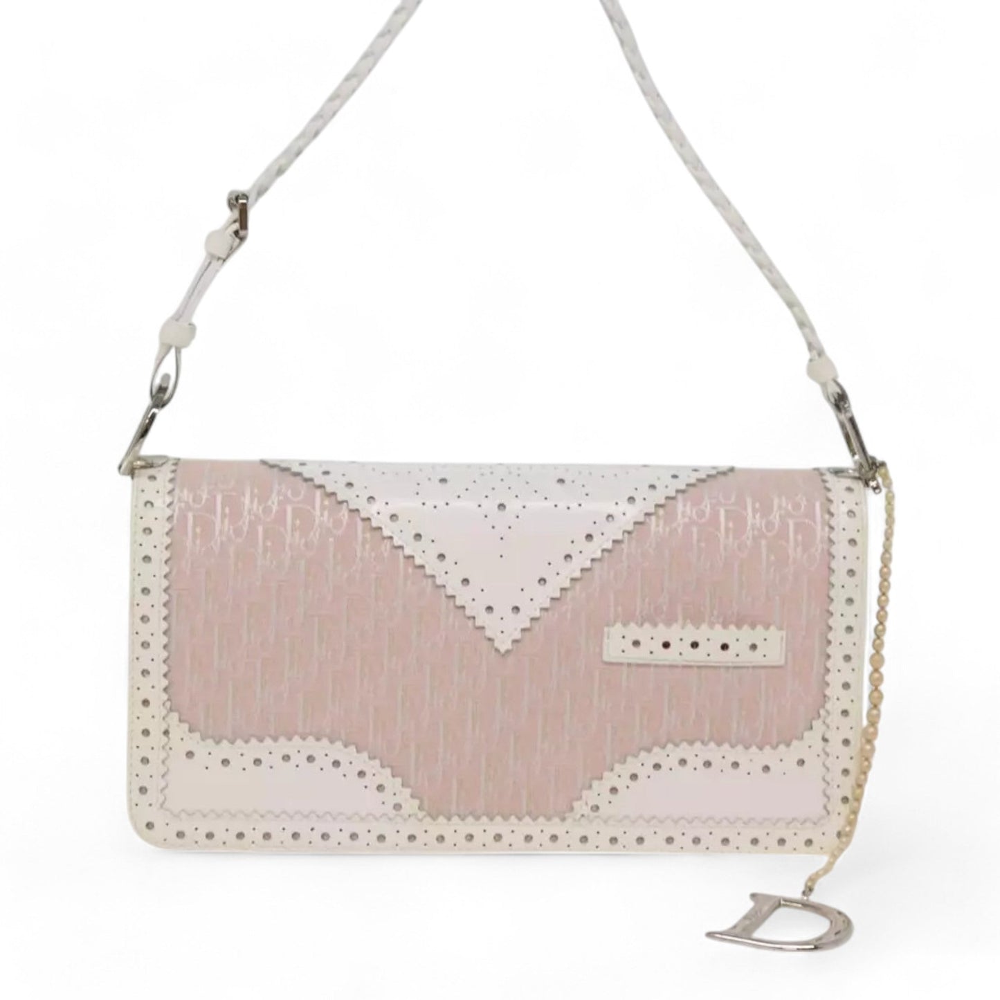 Christian Dior Trotter Canvas Shoulder Bag Pink White Women's Handbag Made in Italy