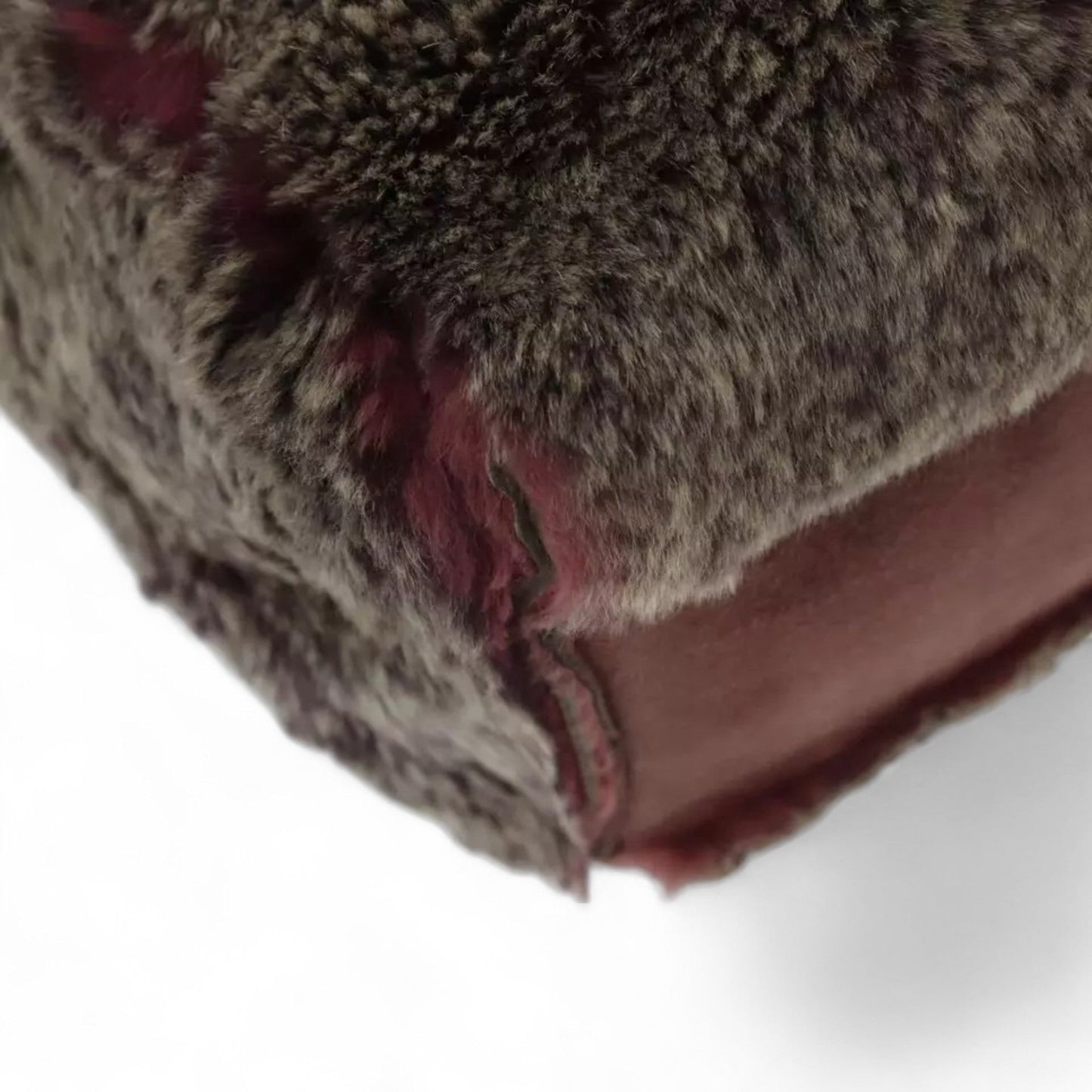 CHANEL Tote Bag Wine Red Brown Silver Fur Women with Pouch