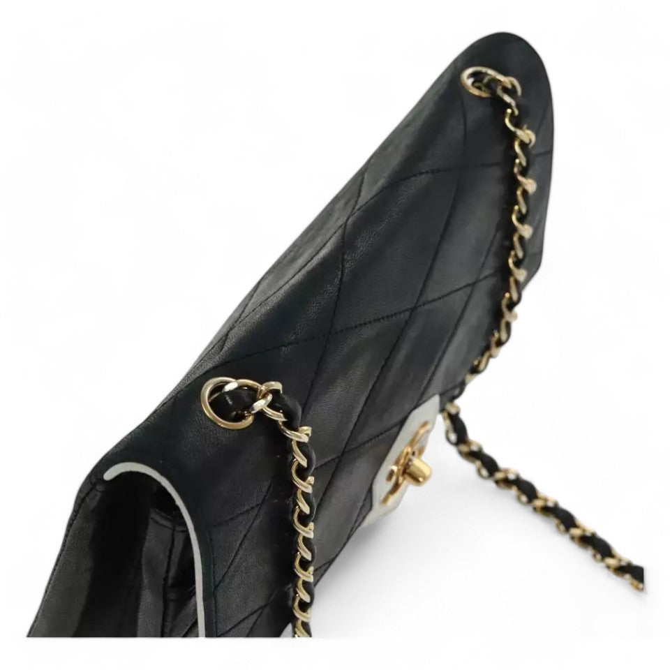 Chanel Matelasse Chain Shoulder Bag Lambskin Black Gold CC